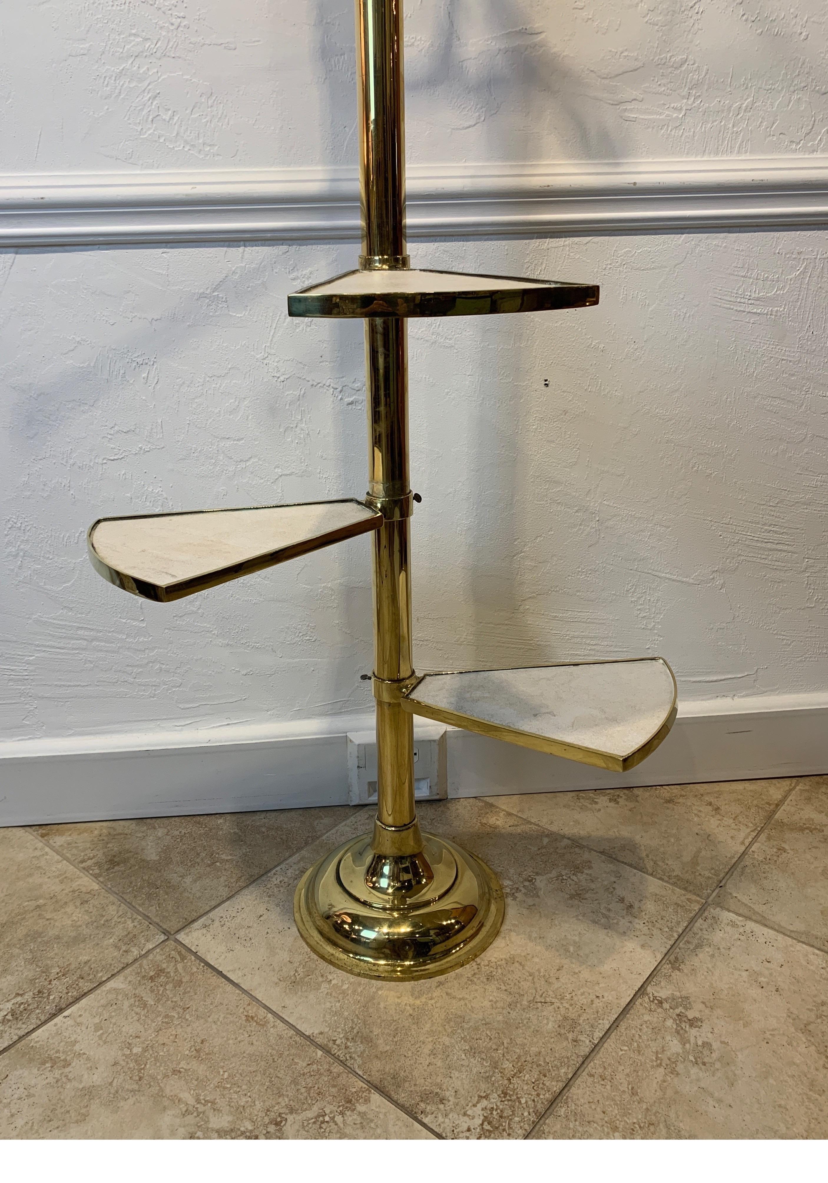 19th Century English Adjustable Brass Clothes Stand with Three Marble Insert Shelves