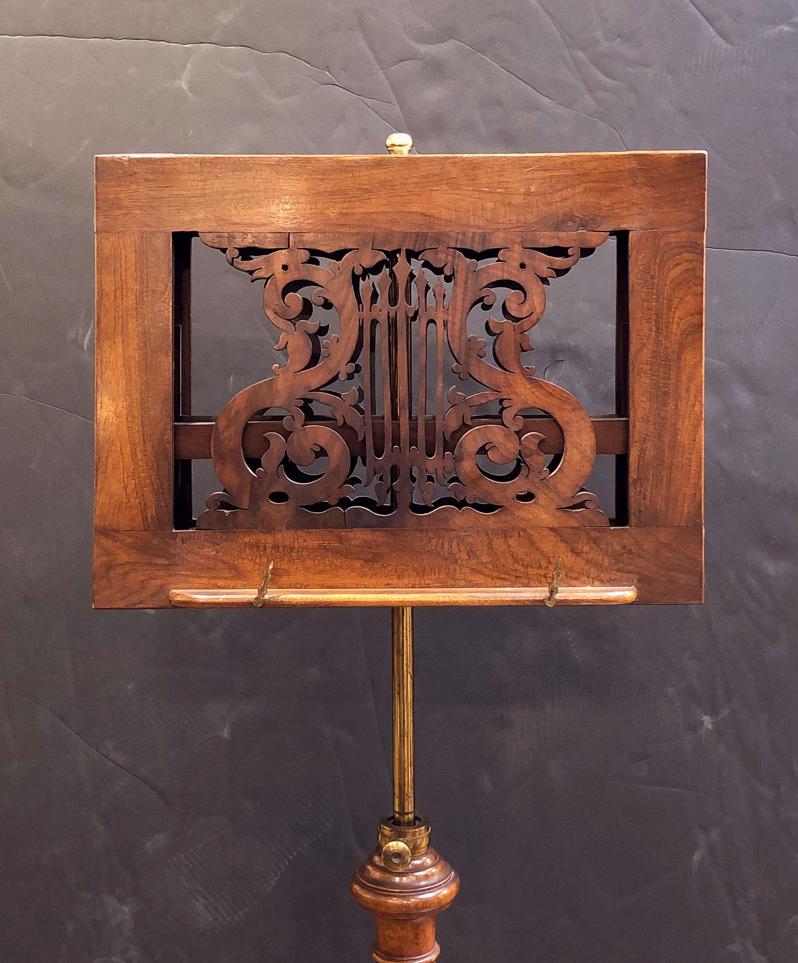 19th Century English Adjustable Duet Music Stand of Carved Walnut
