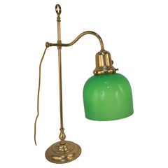 English Adjustable Height Brass and Case Glass Desk/Table Lamp 