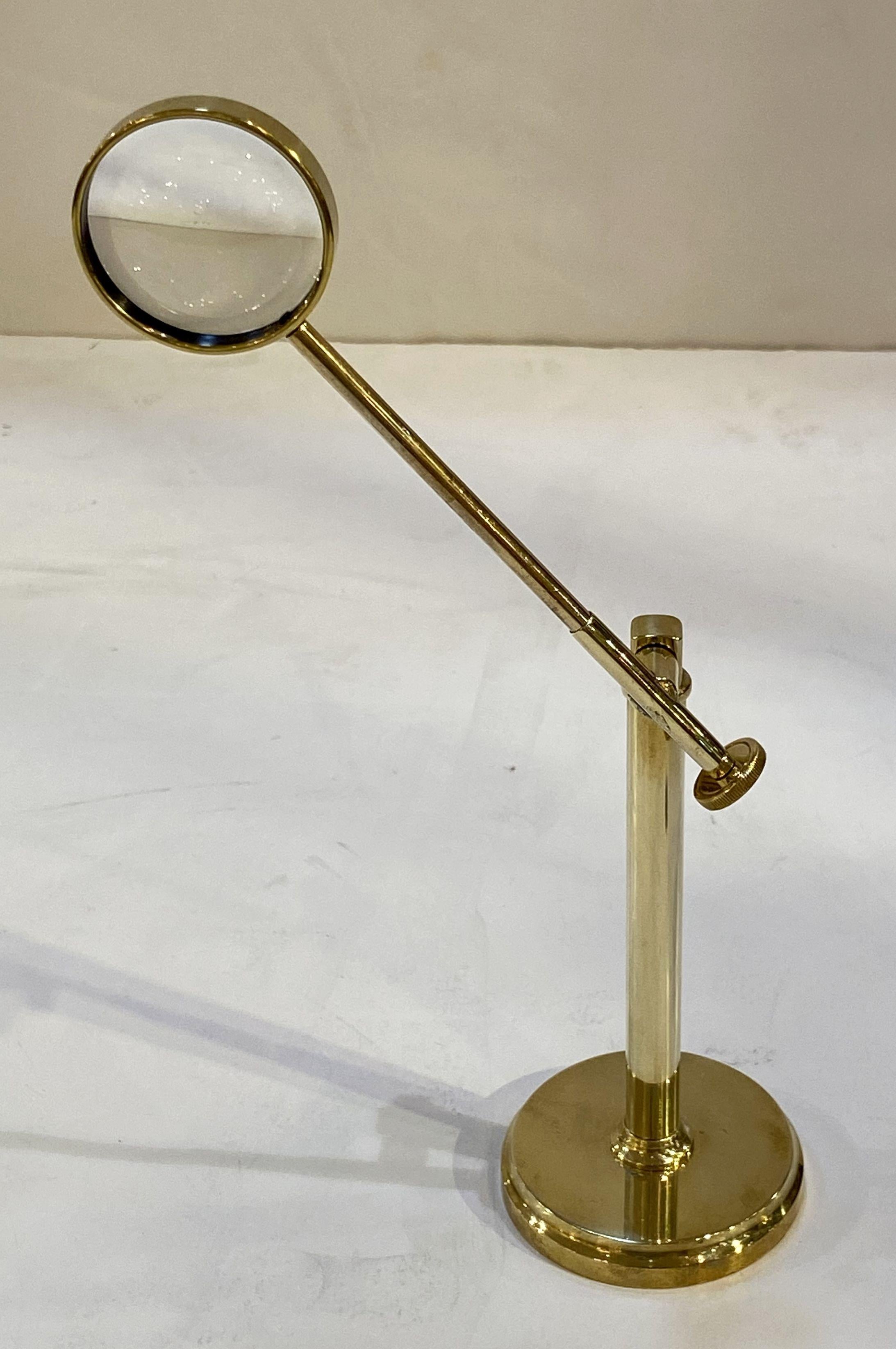 20th Century English Adjustable Standing Desk Magnifier of Brass