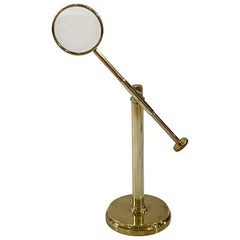 Antique English Adjustable Standing Desk Magnifier of Brass