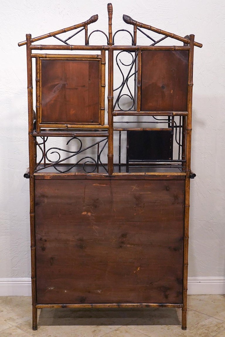 English Aesthetic Movement Bamboo and Lacquer Inlaid Cabinet Etagere, circa 1890 For Sale 7