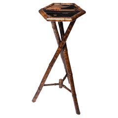 Antique English Aesthetic Movement Bamboo Tripod Plant Stand, 1880