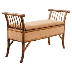 English Aesthetic Movement Bamboo Upholstered Bench Seat