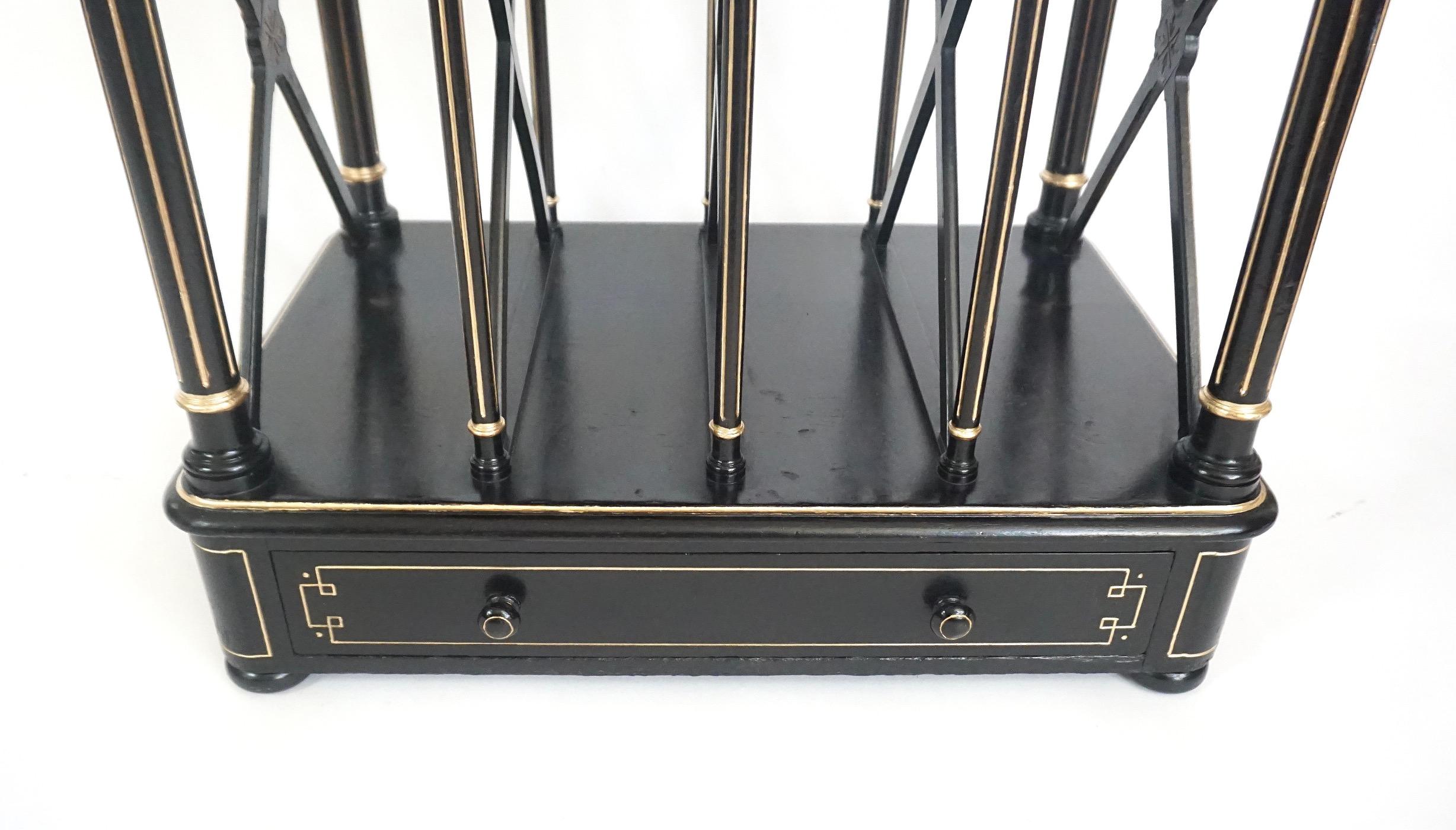 English Aesthetic Movement Ebonized and Parcel Gilt Canterbury Stand or Étagère For Sale 8