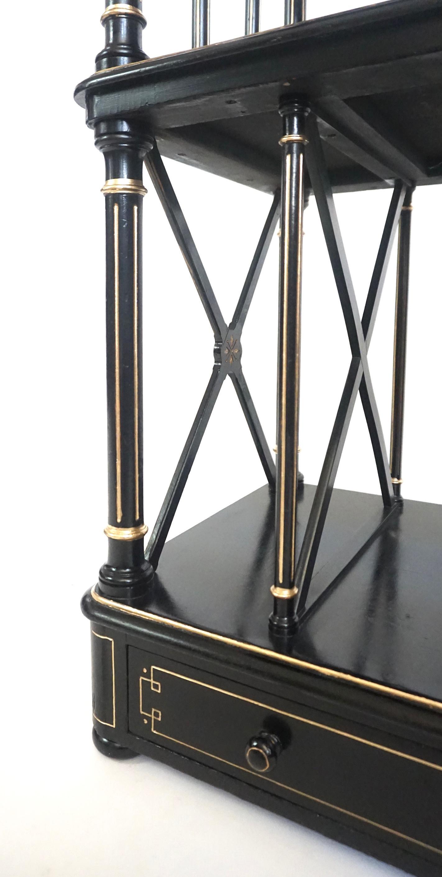 English Aesthetic Movement Ebonized and Parcel Gilt Canterbury Stand or Étagère For Sale 9