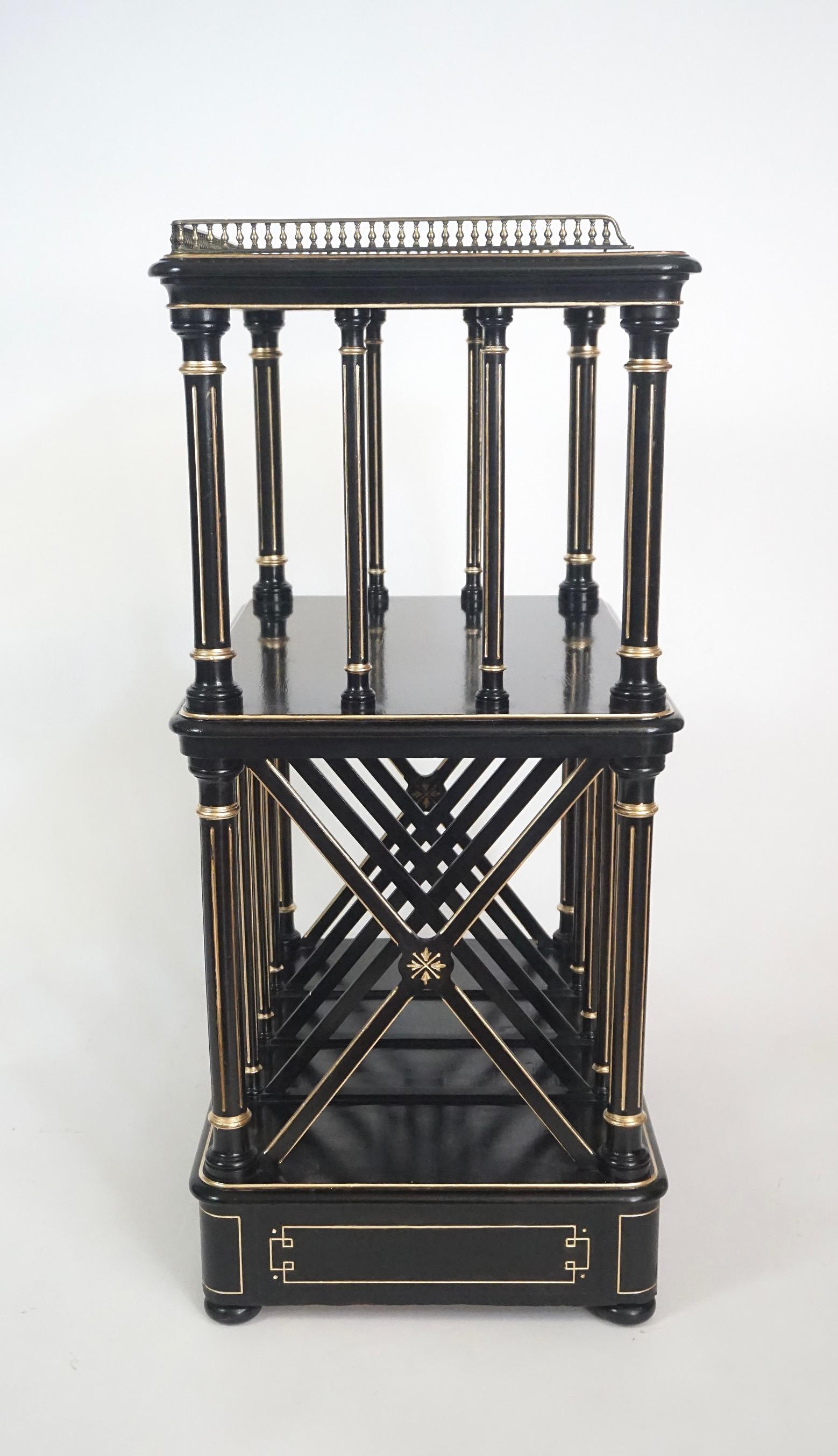 English Aesthetic Movement Ebonized and Parcel Gilt Canterbury Stand or Étagère For Sale 1