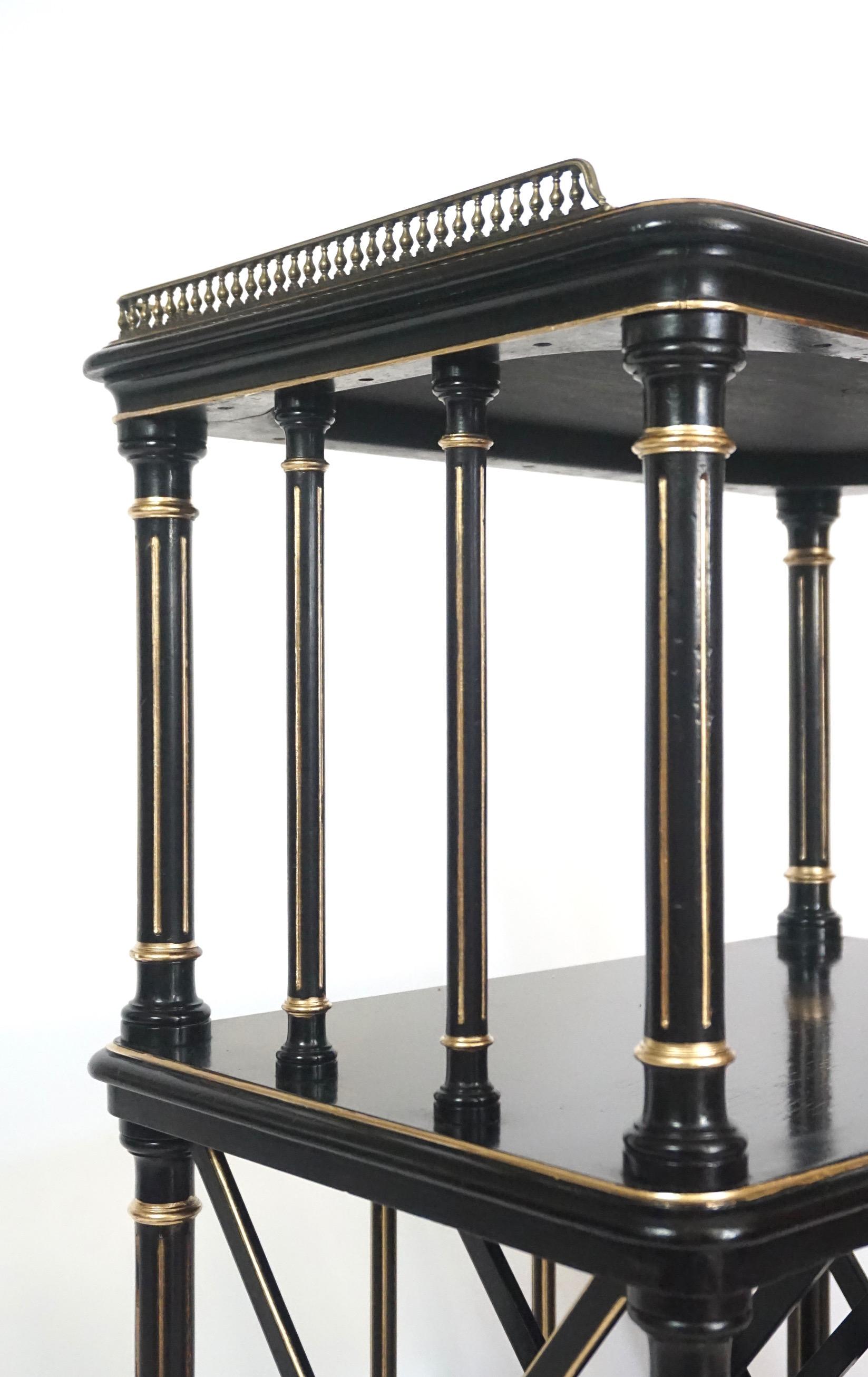 English Aesthetic Movement Ebonized and Parcel Gilt Canterbury Stand or Étagère For Sale 4