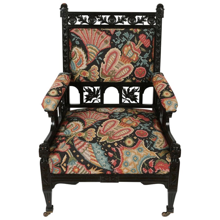 English Aesthetic Movement Ebonized Armchair For Sale