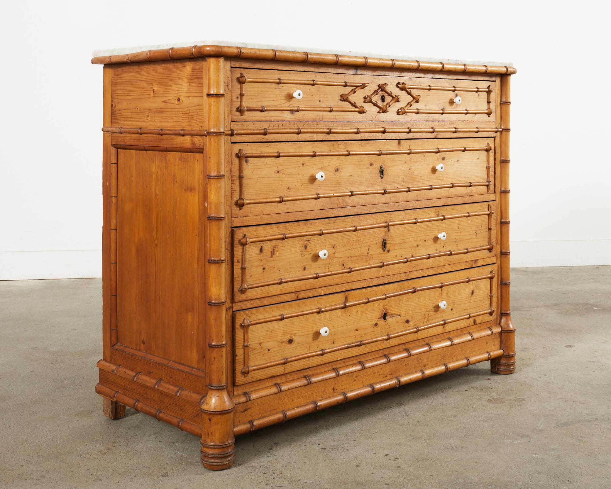 Hand-Crafted English Aesthetic Movement Faux Bamboo Marble Top Chest 
