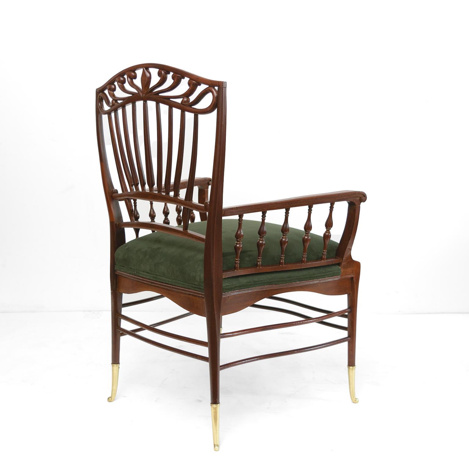 English Aesthetic Movement, Mahagoni Sessel mit Wildleder Sitz (Britisch) im Angebot