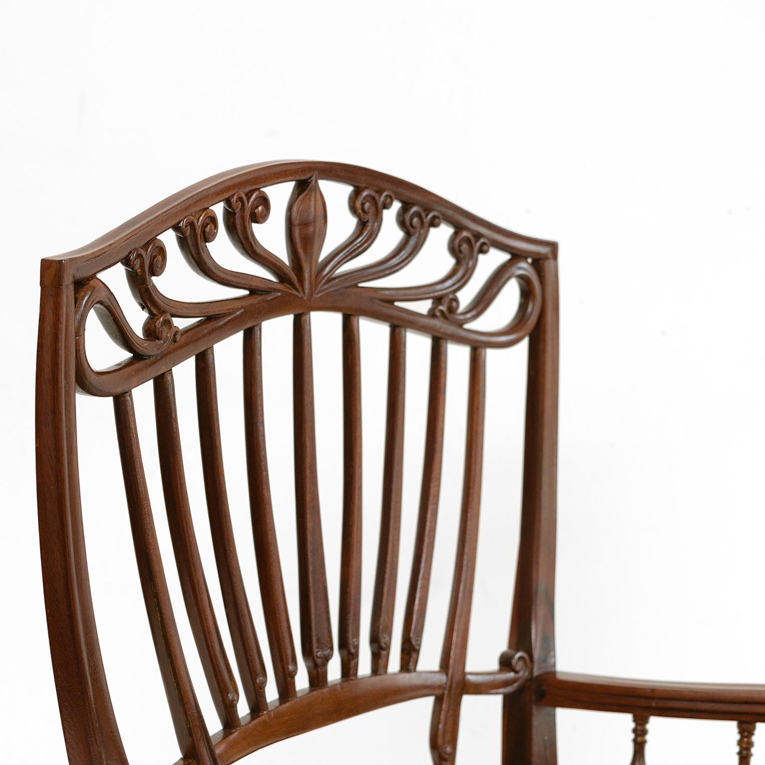 English Aesthetic Movement, Mahagoni Sessel mit Wildleder Sitz im Angebot 1