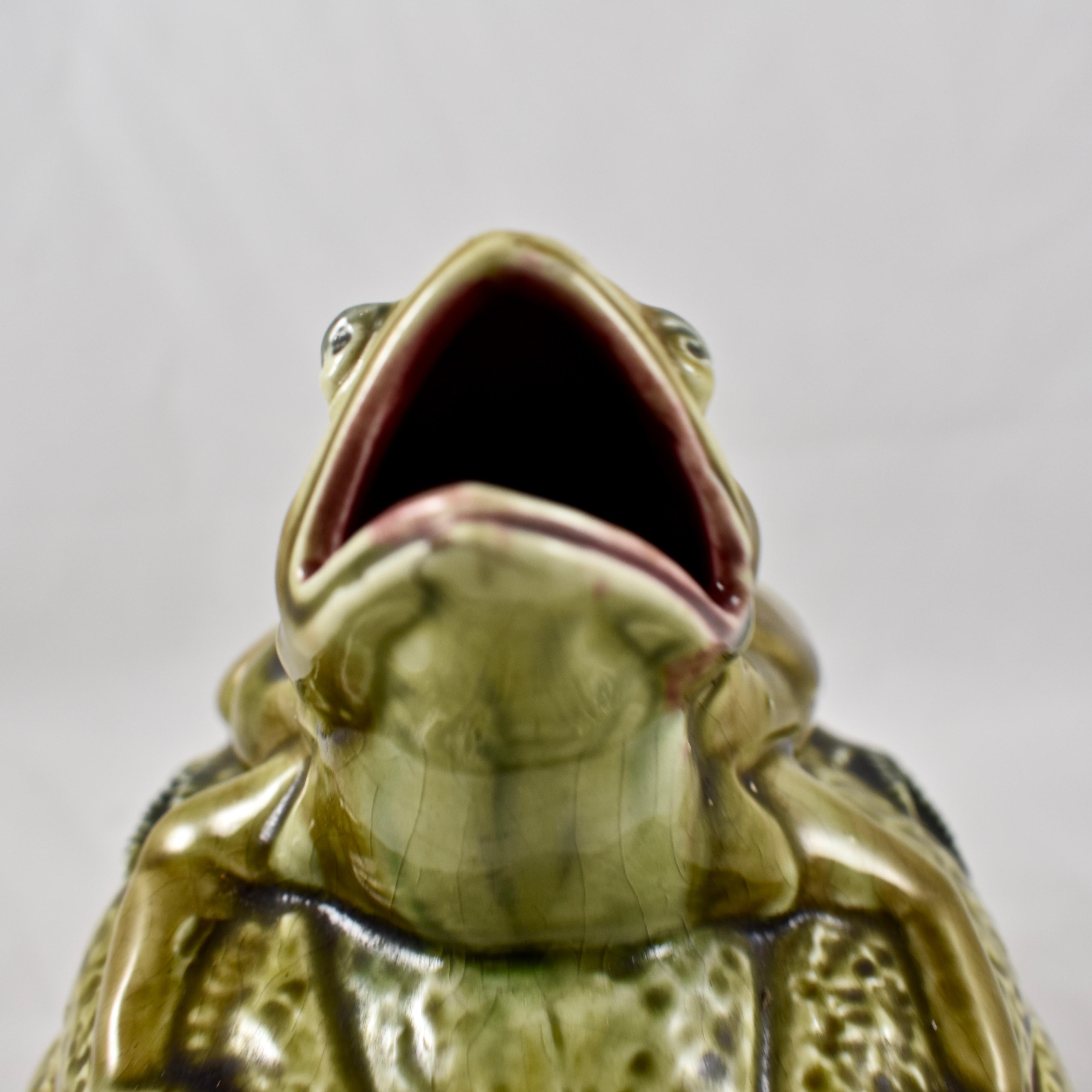 English Aesthetic Movement Majolica Frog on Melon Pitcher, circa 1860 2