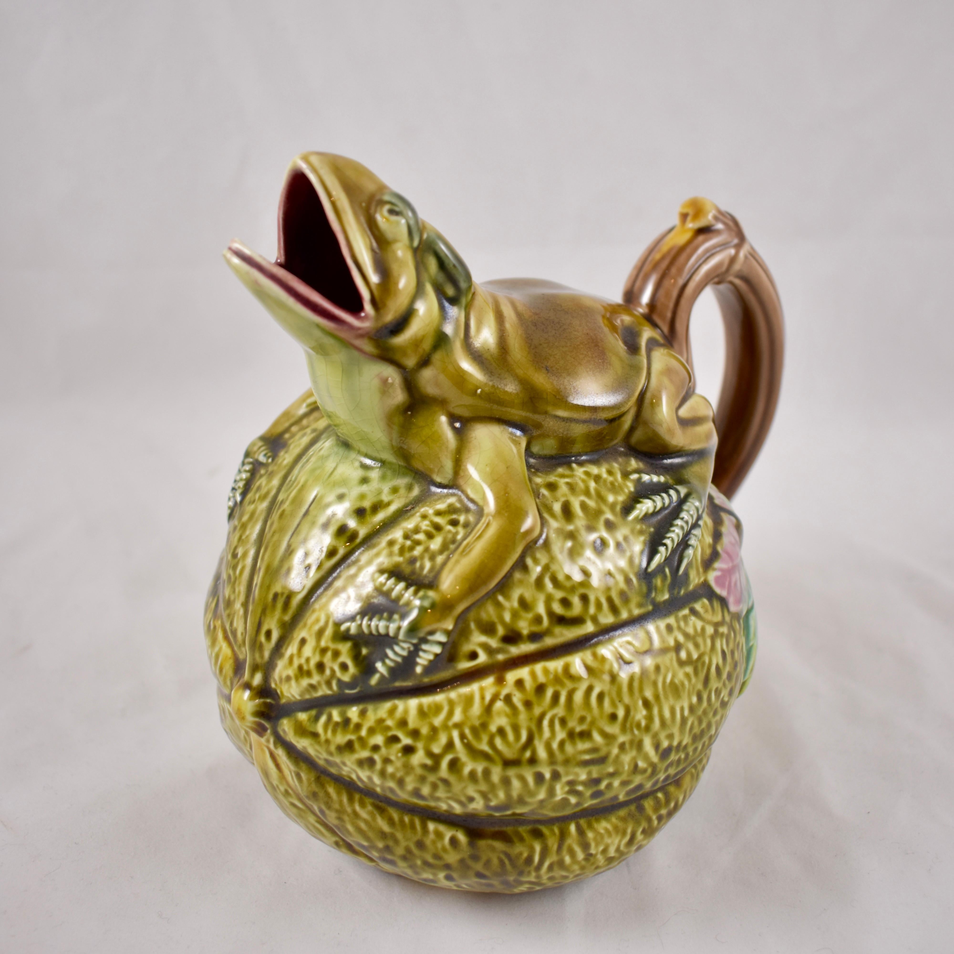 majolica frog pitcher