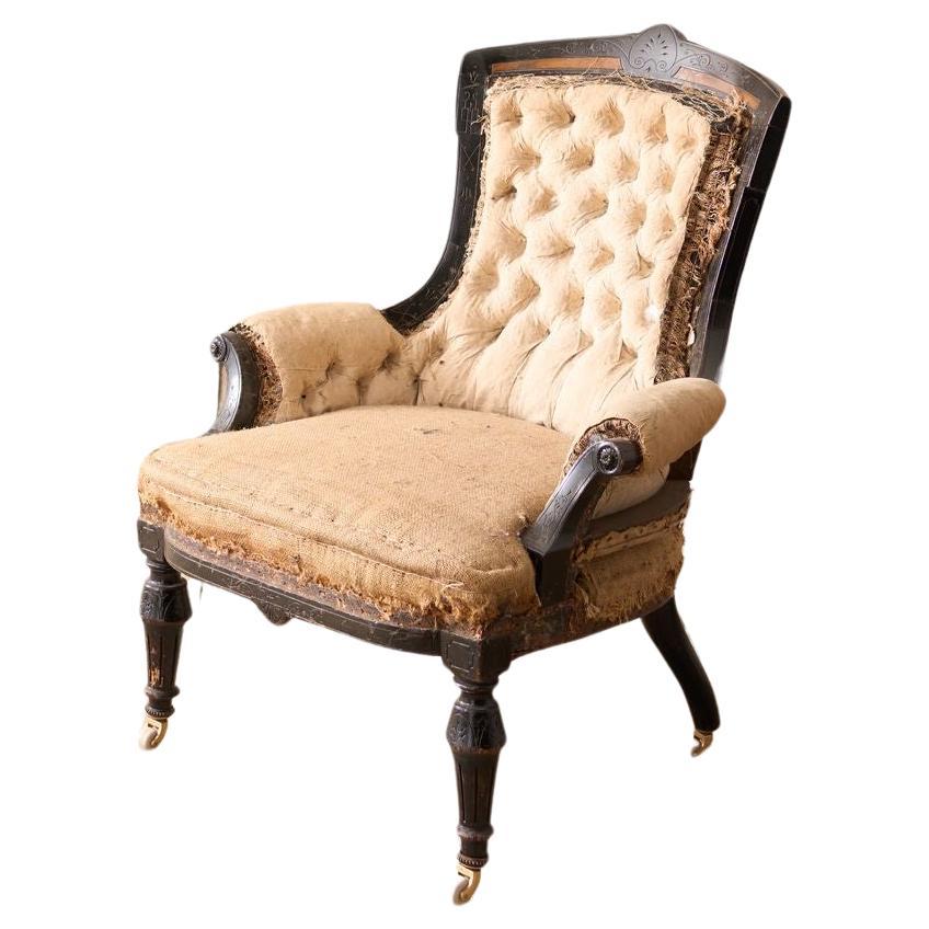 English Aesthetic movement nursing chair, possibly by Maple & Co