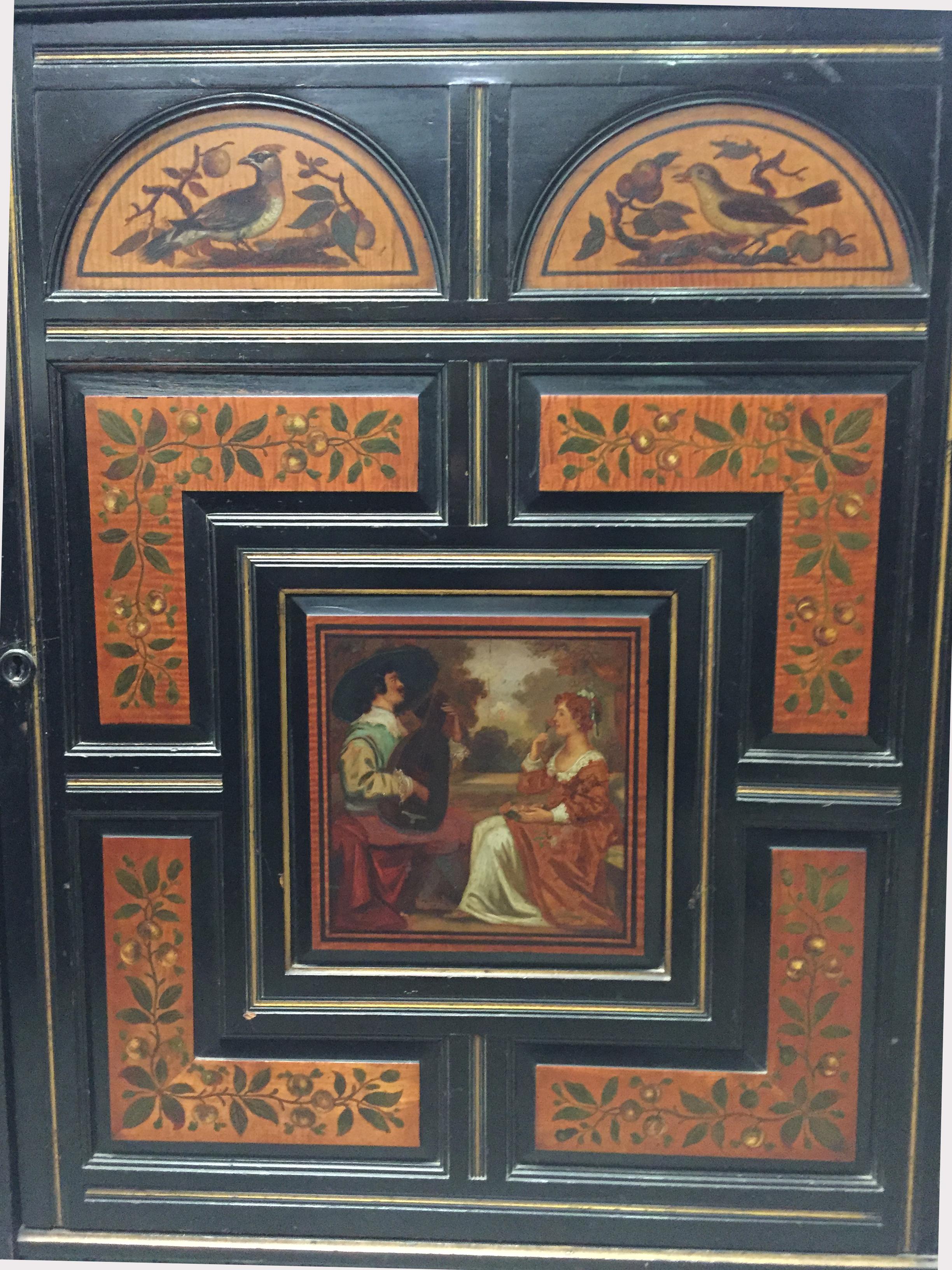 English Aesthetic Movement Painted Cabinet, 19th Century In Good Condition In Cypress, CA