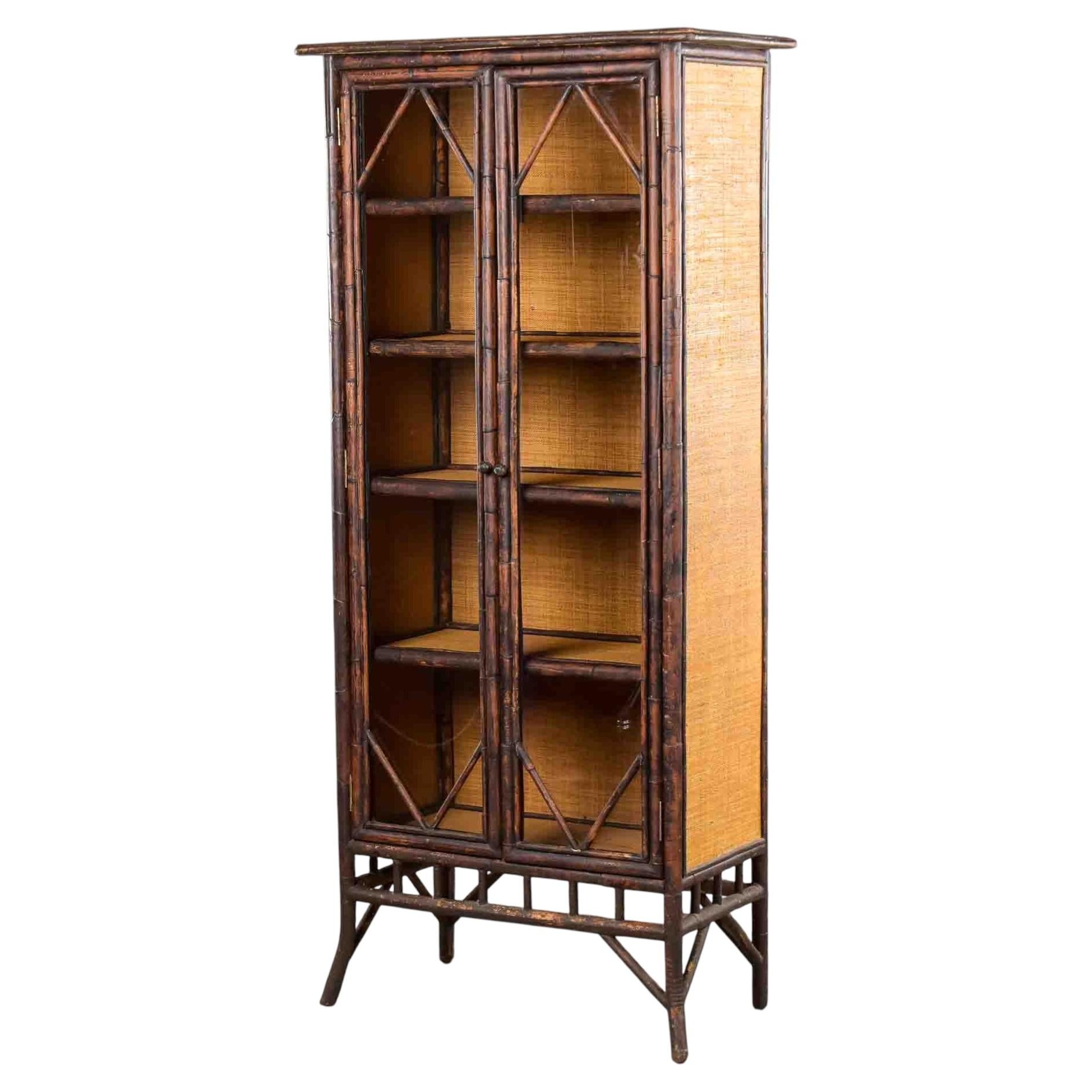 English Aesthetic Movement Tall Glass Front Bamboo Cabinet