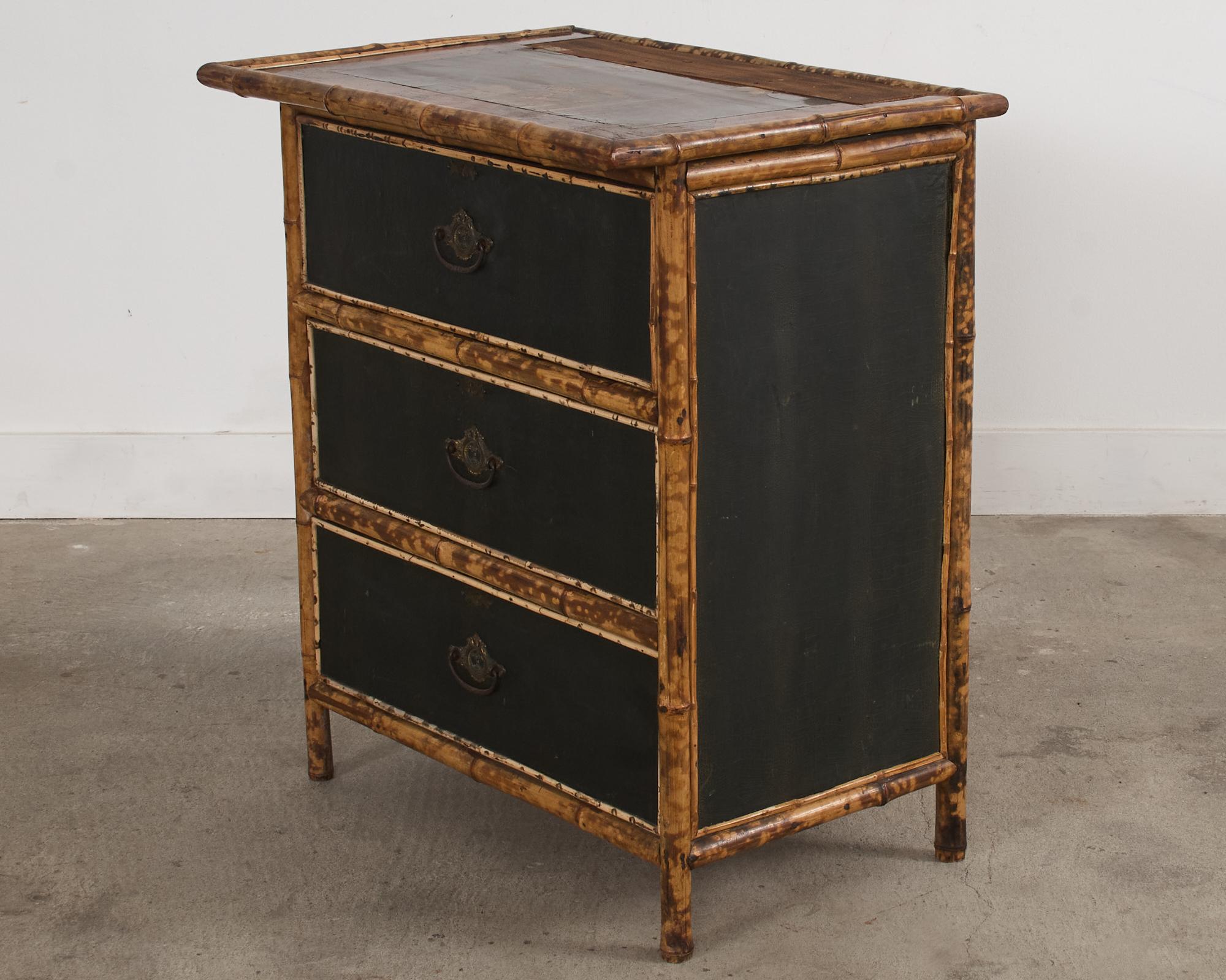 English Aesthetic Movement Tortoise Shell Bamboo Pine Chest For Sale 10