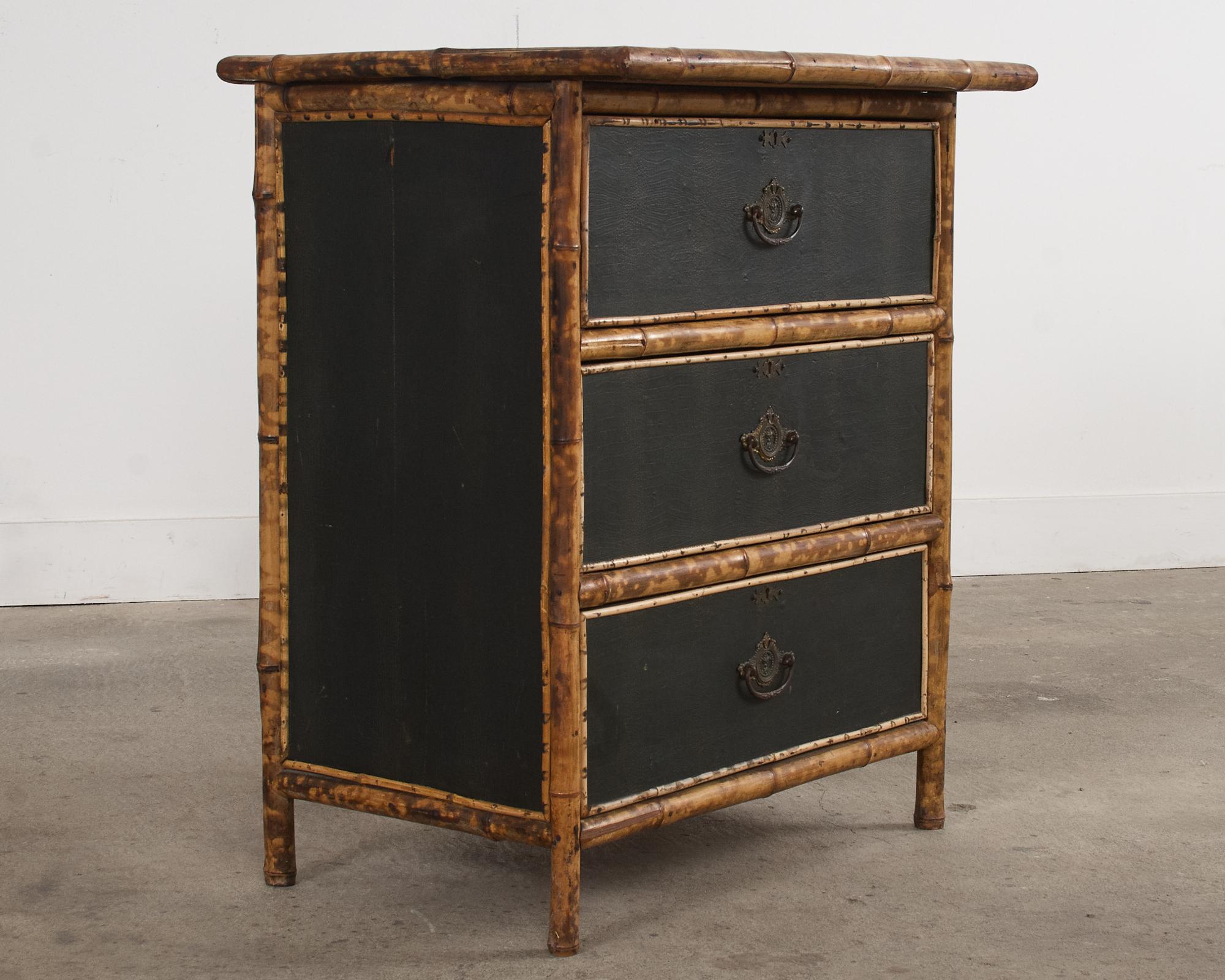 Hand-Crafted English Aesthetic Movement Tortoise Shell Bamboo Pine Chest For Sale