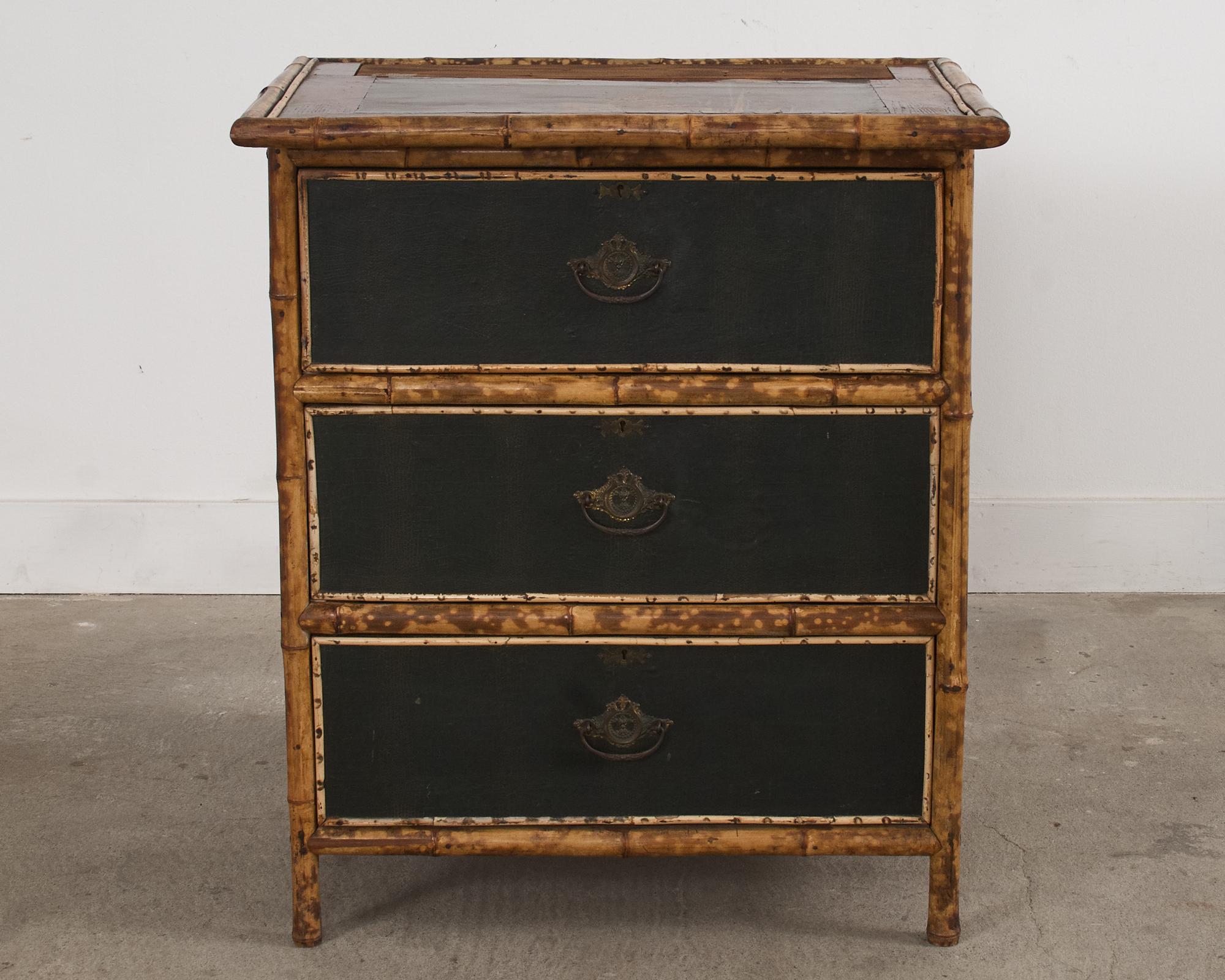 English Aesthetic Movement Tortoise Shell Bamboo Pine Chest In Distressed Condition In Rio Vista, CA