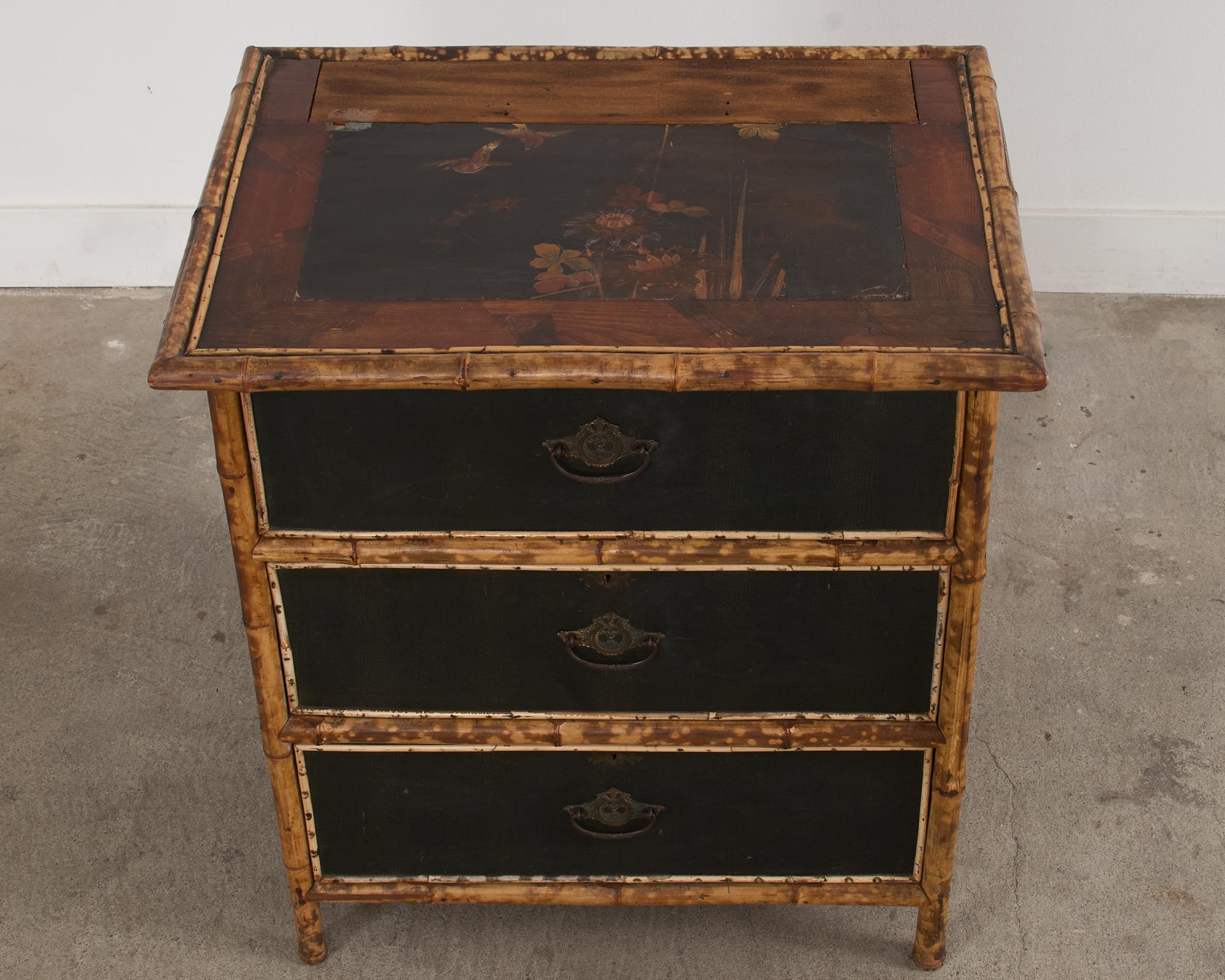 19th Century English Aesthetic Movement Tortoise Shell Bamboo Pine Chest For Sale