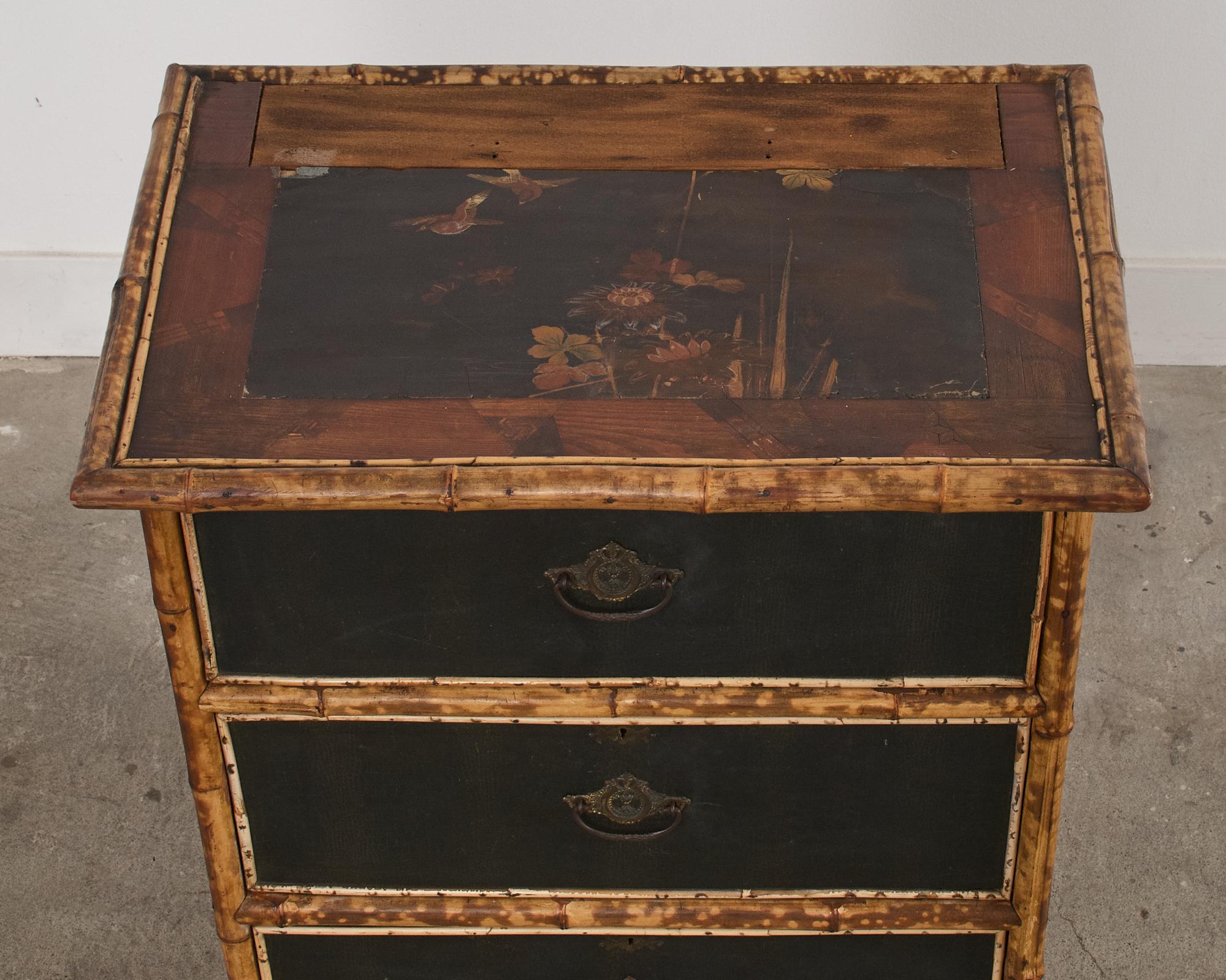Brass English Aesthetic Movement Tortoise Shell Bamboo Pine Chest For Sale