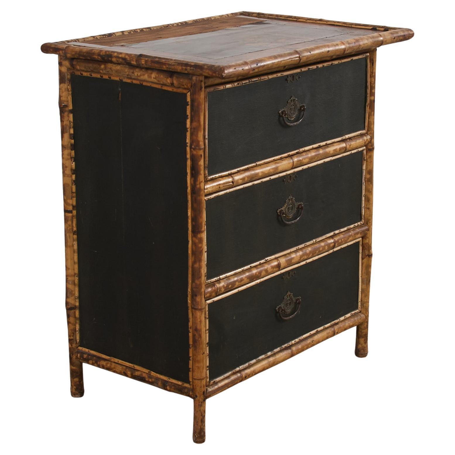 English Aesthetic Movement Tortoise Shell Bamboo Pine Chest For Sale