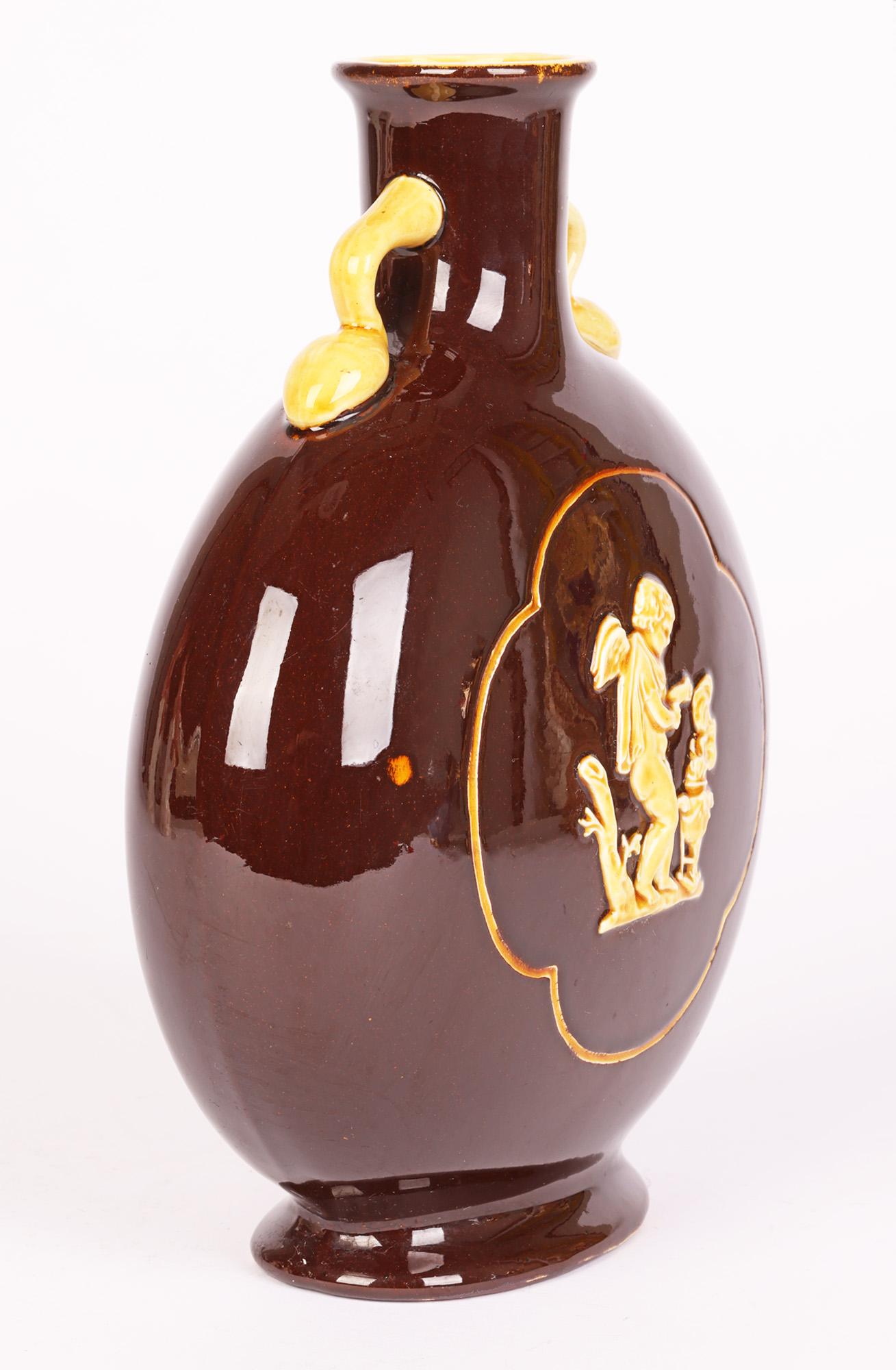 Ceramic English Aesthetic Movement Treacle Glazed Moon Vase with Classical Figures For Sale