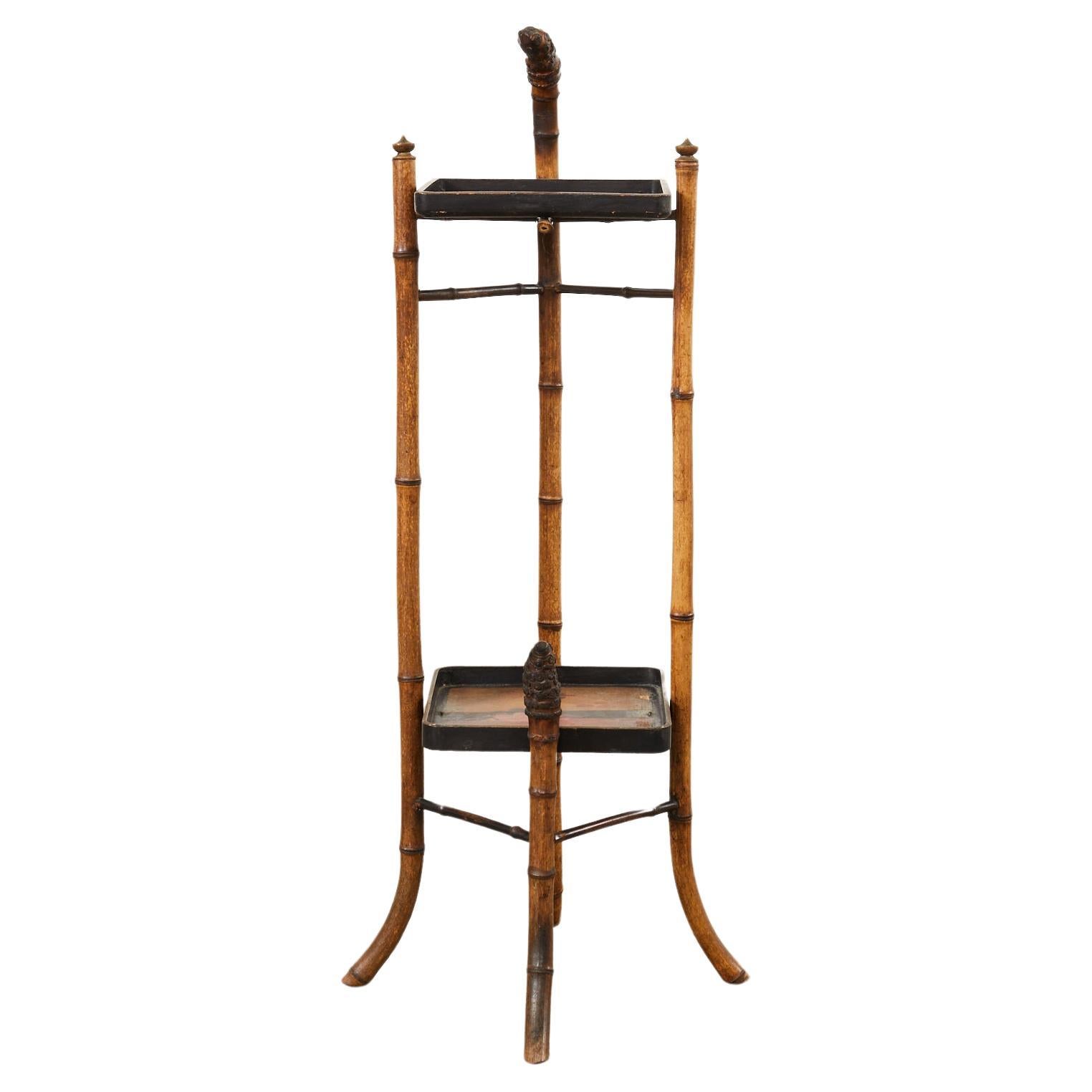 English Aesthetic Movement Two Tier Bamboo Plant Stand Shelf For Sale