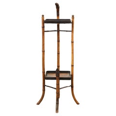 Vintage English Aesthetic Movement Two Tier Bamboo Plant Stand Shelf