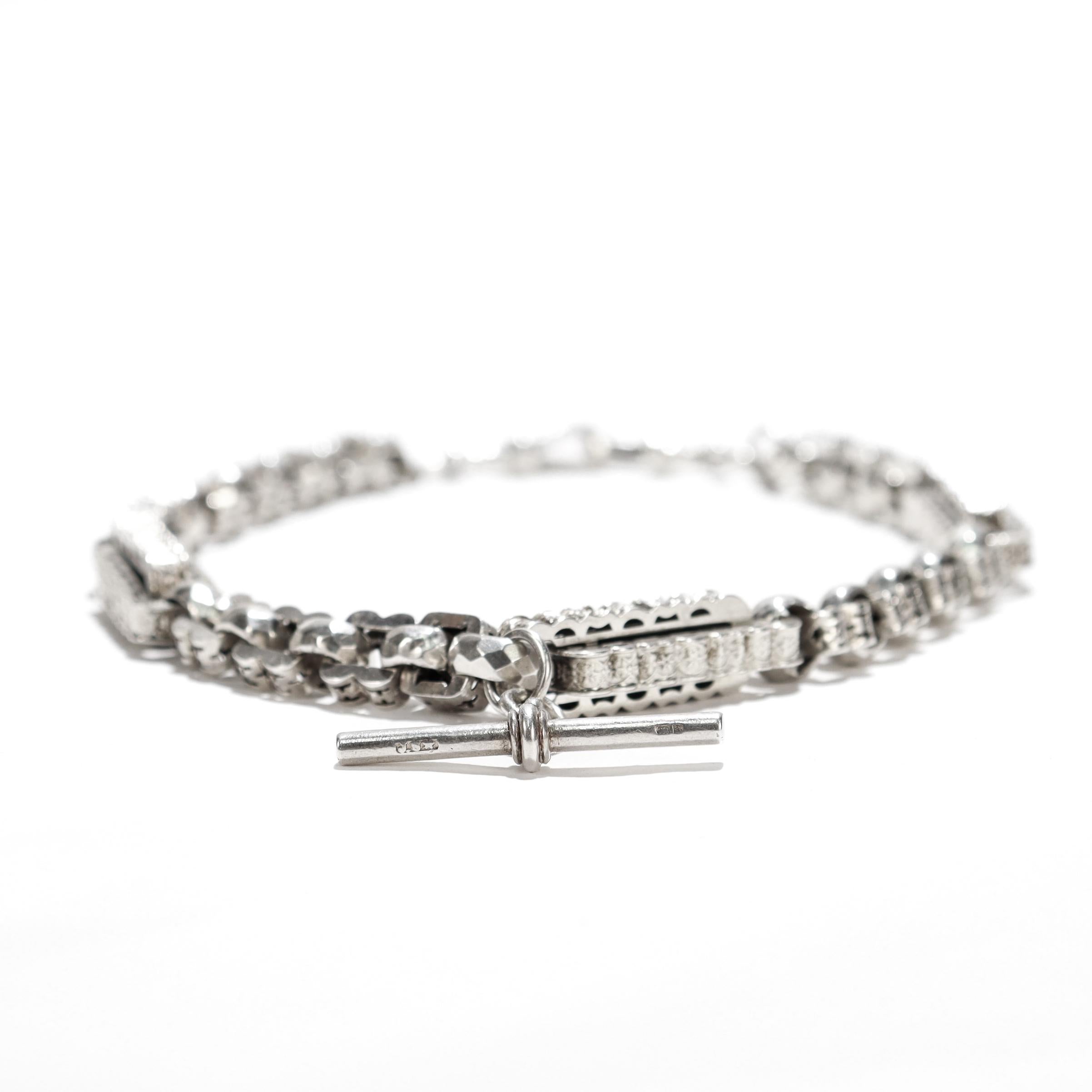 Englische ästhetische Sterlingsilber-Doppel-Albert-Uhrkette Choker-Halskette im Angebot 5