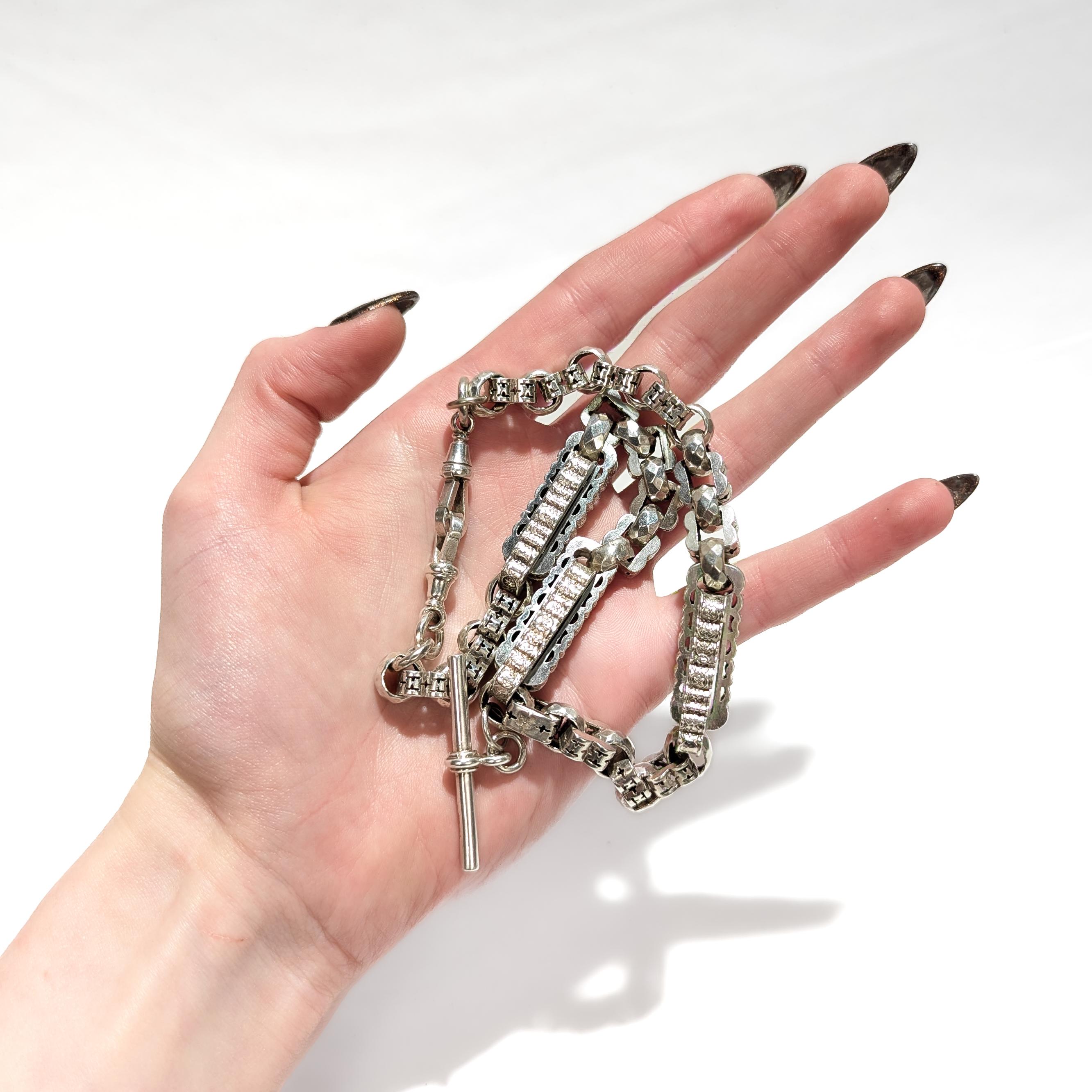 Englische ästhetische Sterlingsilber-Doppel-Albert-Uhrkette Choker-Halskette (Ästhetizismus) im Angebot