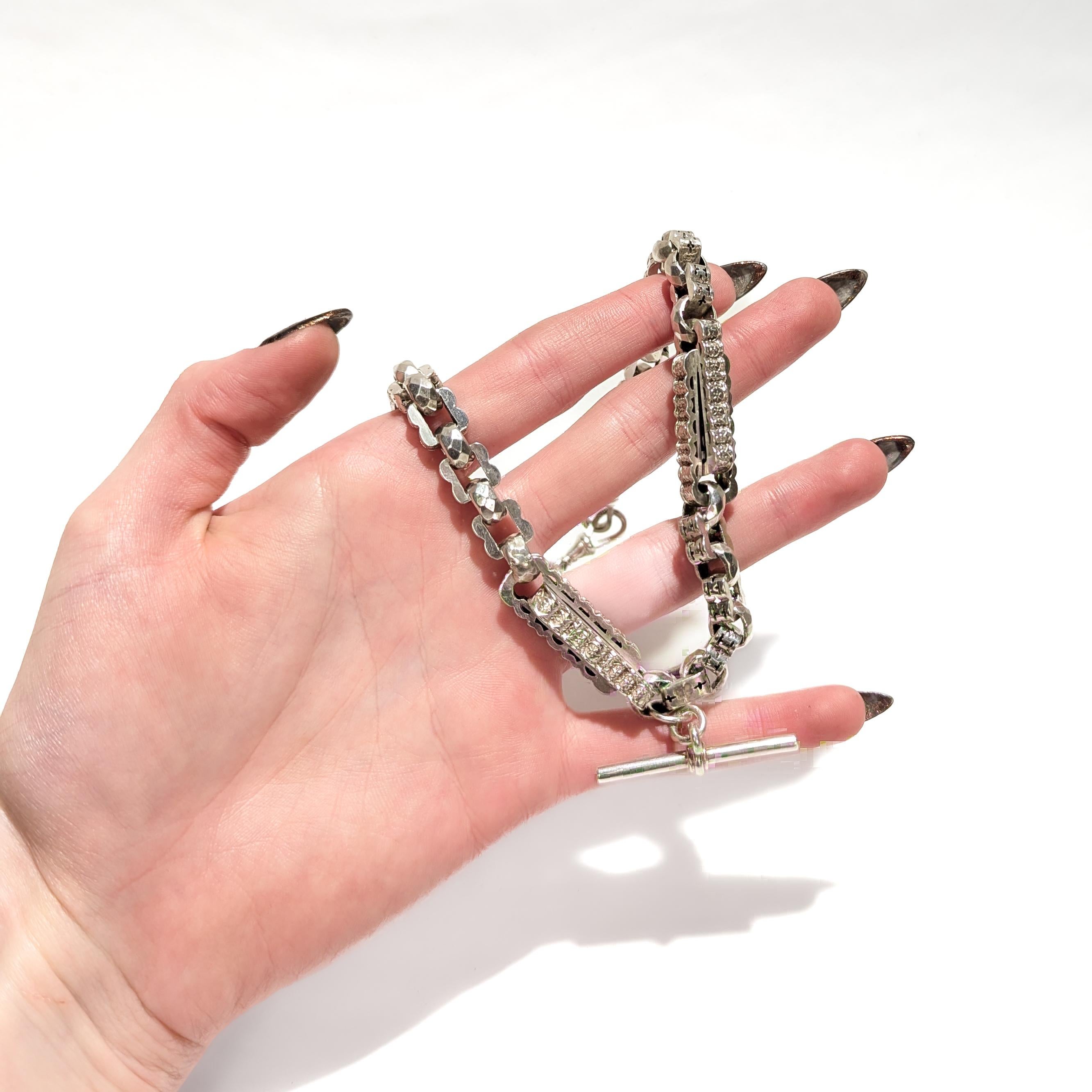 Englische ästhetische Sterlingsilber-Doppel-Albert-Uhrkette Choker-Halskette im Zustand „Gut“ im Angebot in Philadelphia, PA