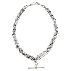 Antique English Aesthetic Sterling Silver Double Albert Watch Chain Choker Necklace