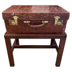 Antique English Alligator Suitcase on Custom Stand by Barkers of Kensington, London