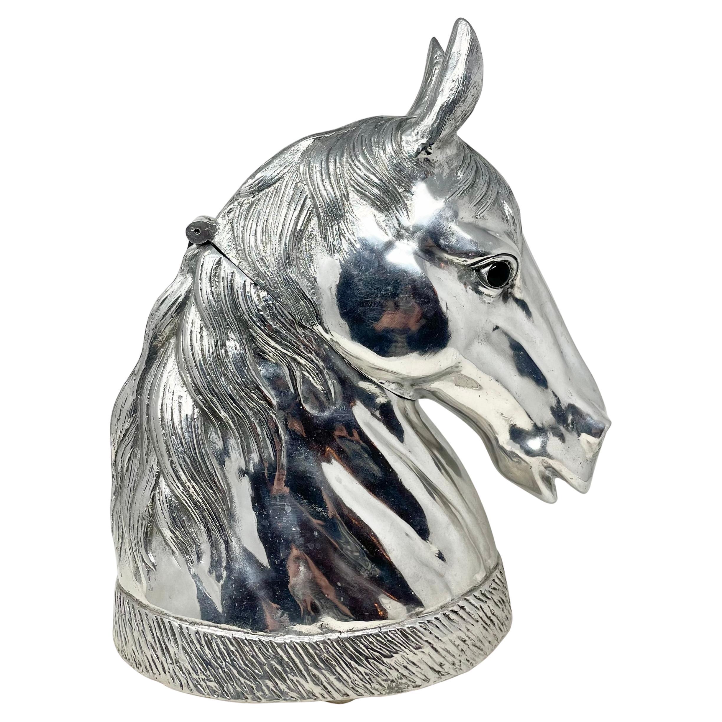 English Aluminum Figural Horsehead Wine or Champagne Cooler. For Sale 8