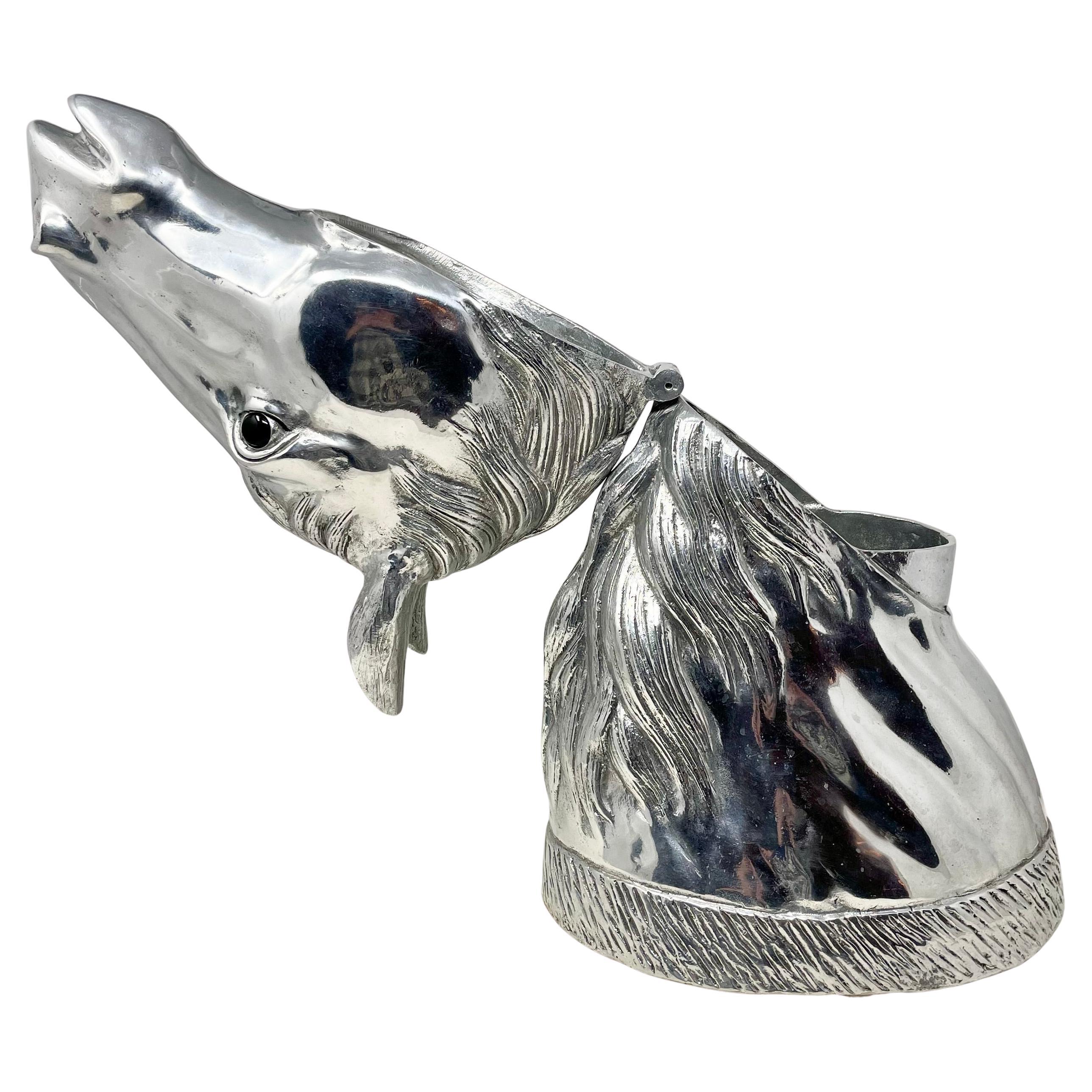 English Aluminum Figural Horsehead Wine or Champagne Cooler. For Sale 9