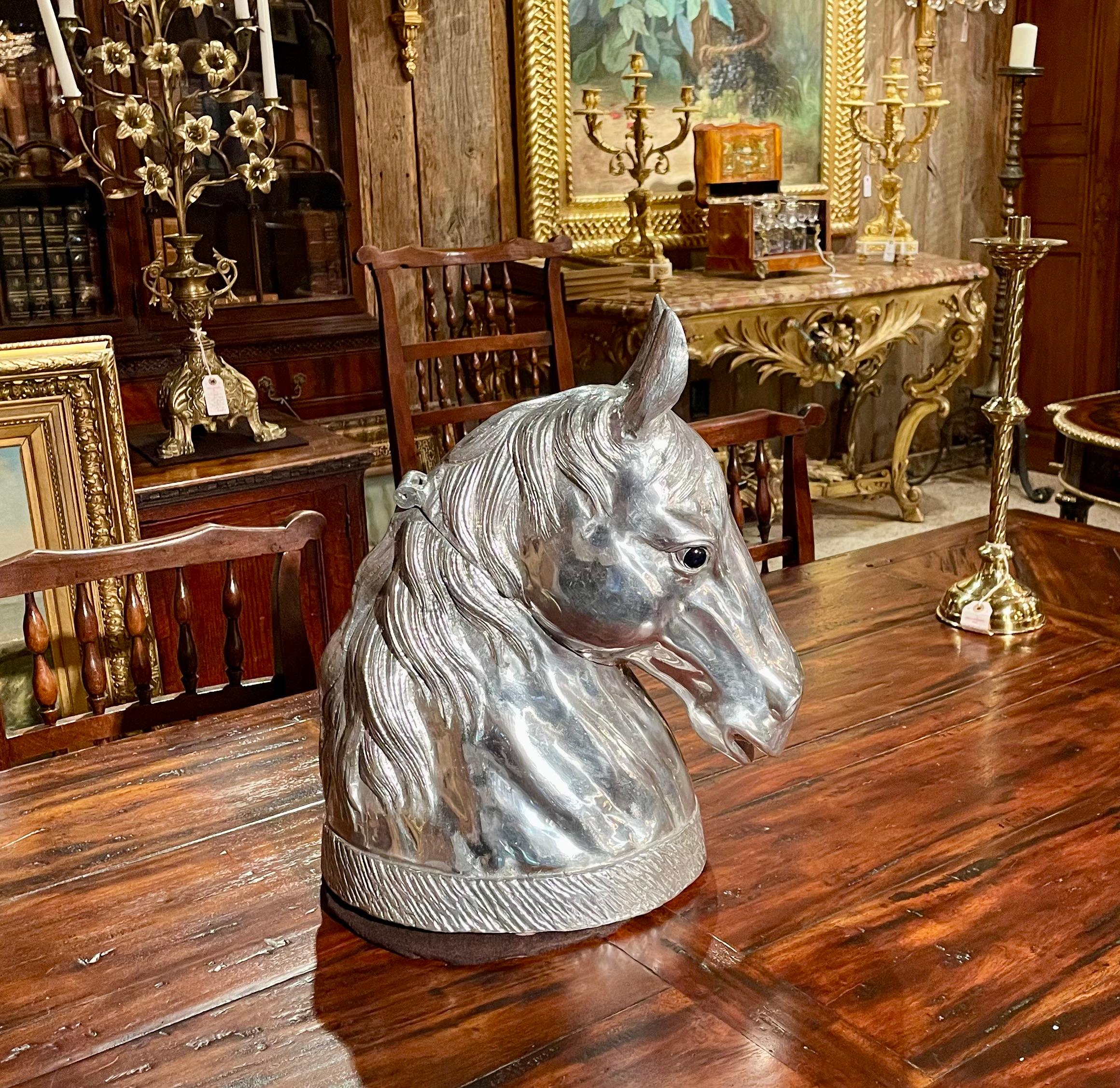 English Aluminum Figural Horsehead Wine or Champagne Cooler. For Sale 11