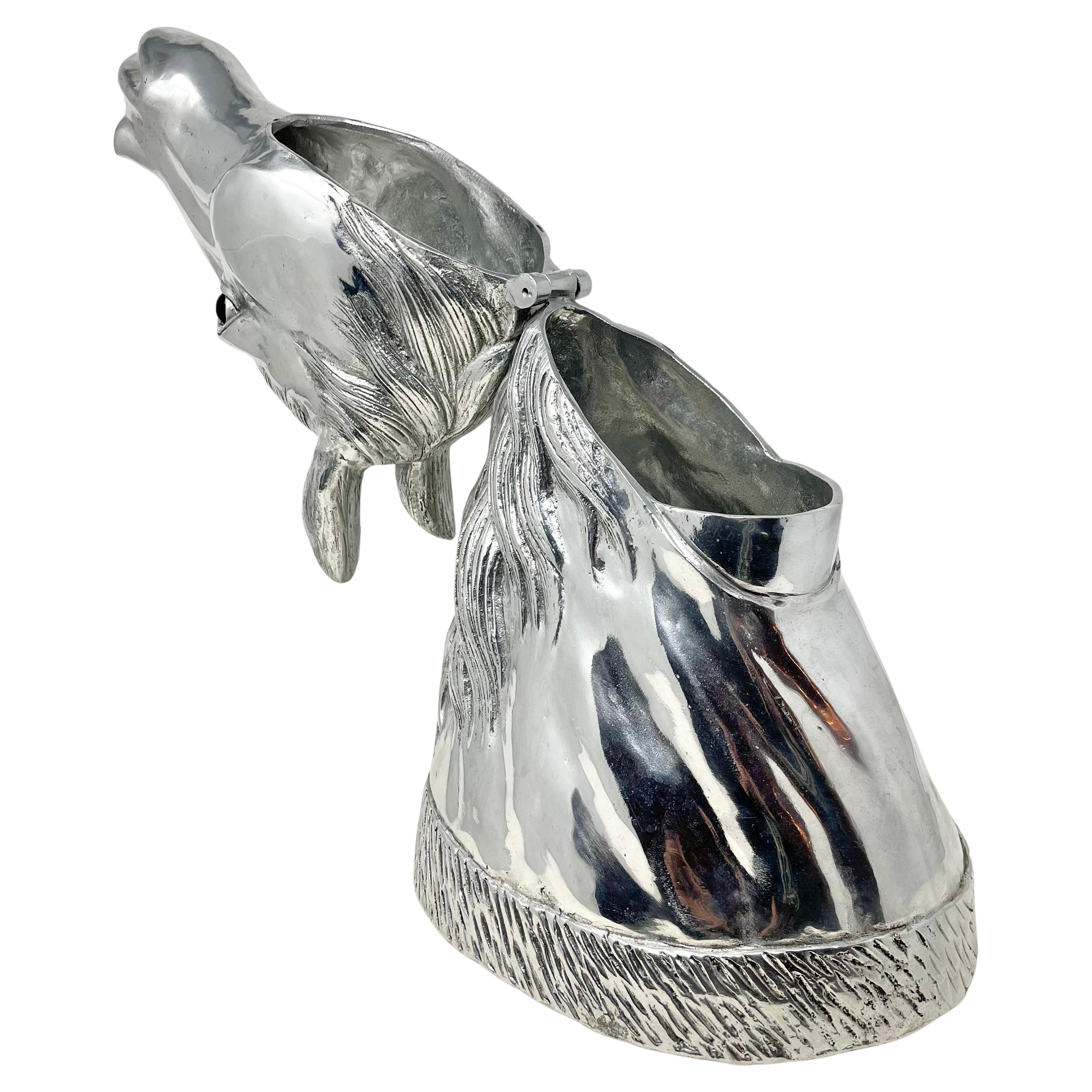 English aluminum figural horsehead wine or champagne cooler made by Arthur Court Designs.