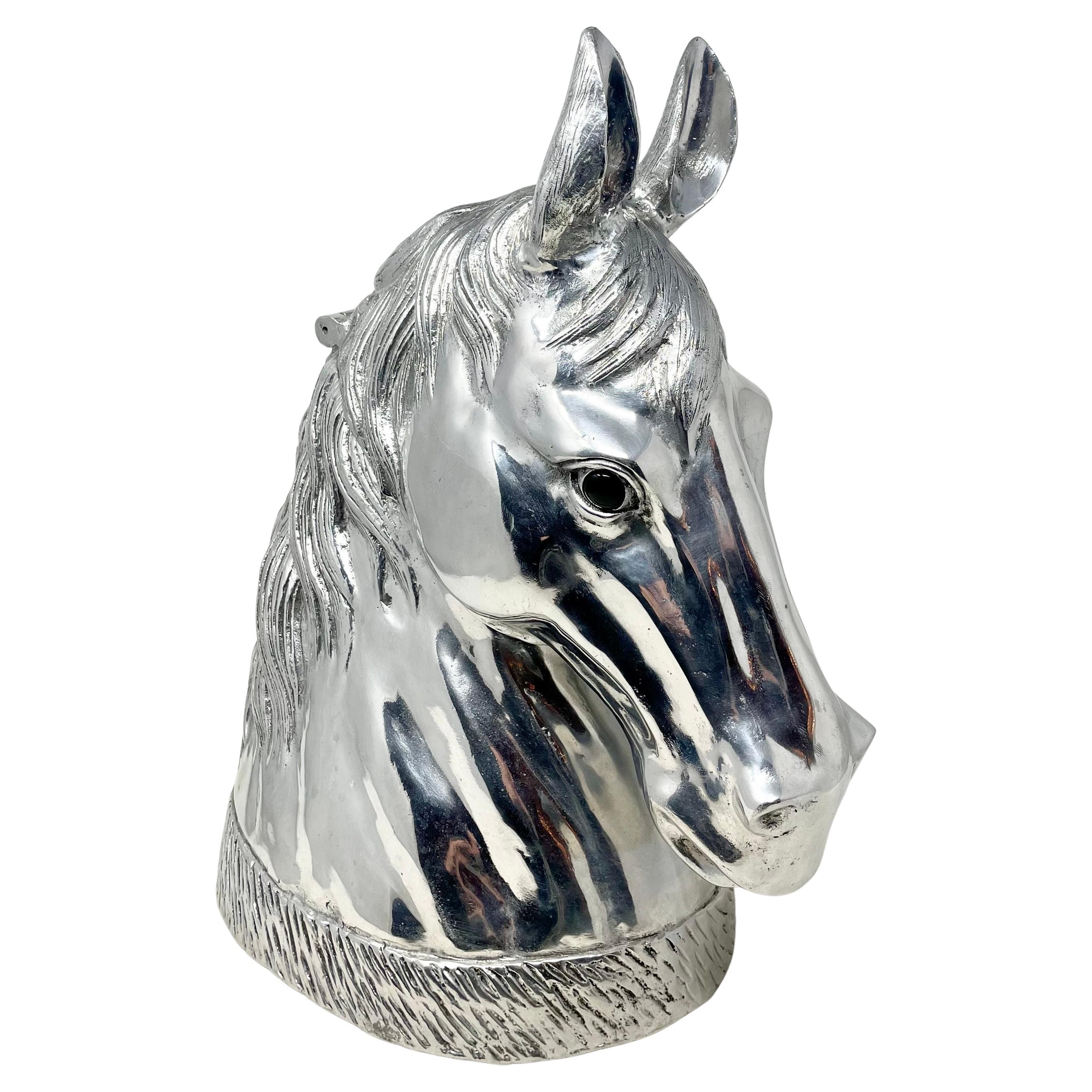 English Aluminum Figural Horsehead Wine or Champagne Cooler. In Good Condition For Sale In New Orleans, LA