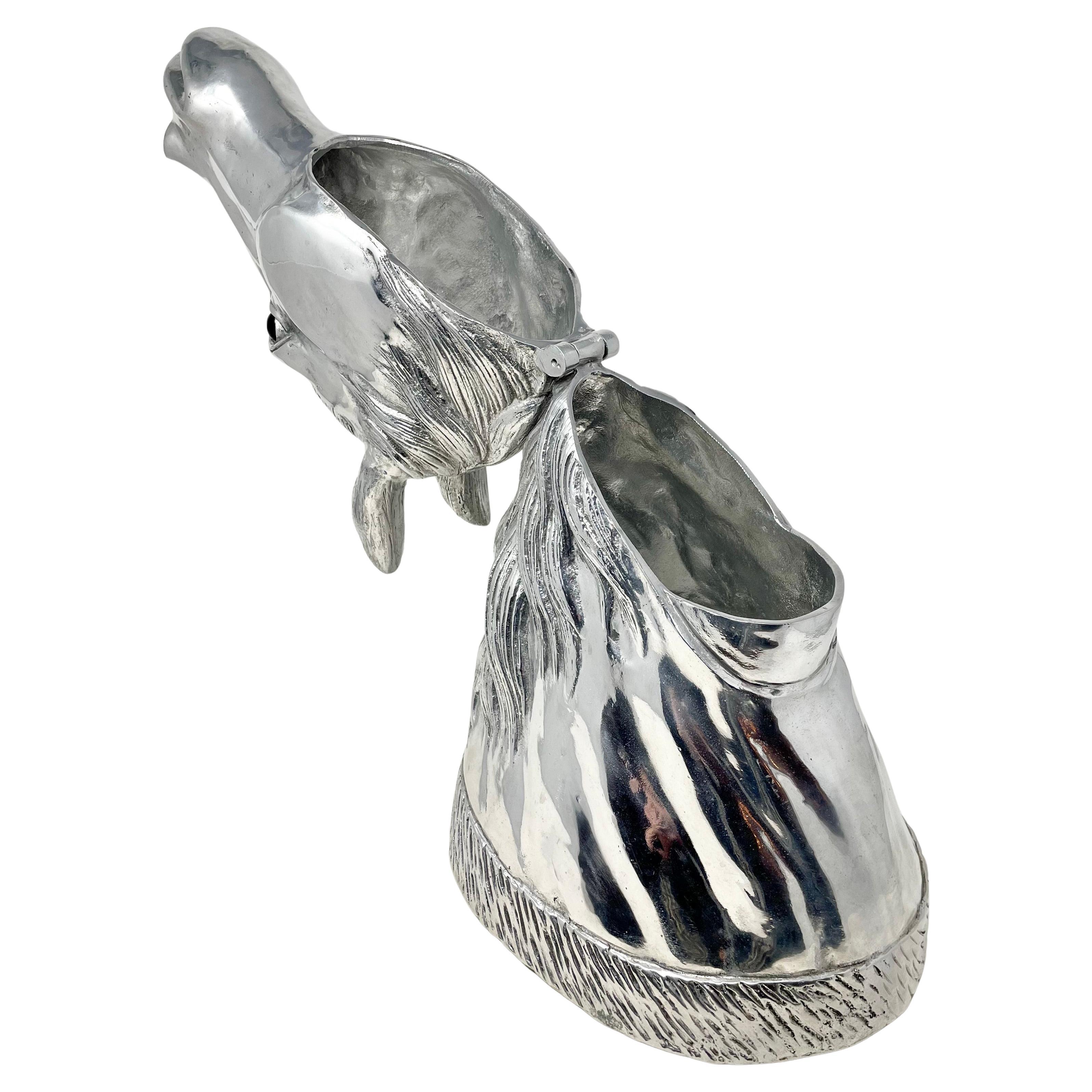 Contemporary English Aluminum Figural Horsehead Wine or Champagne Cooler. For Sale