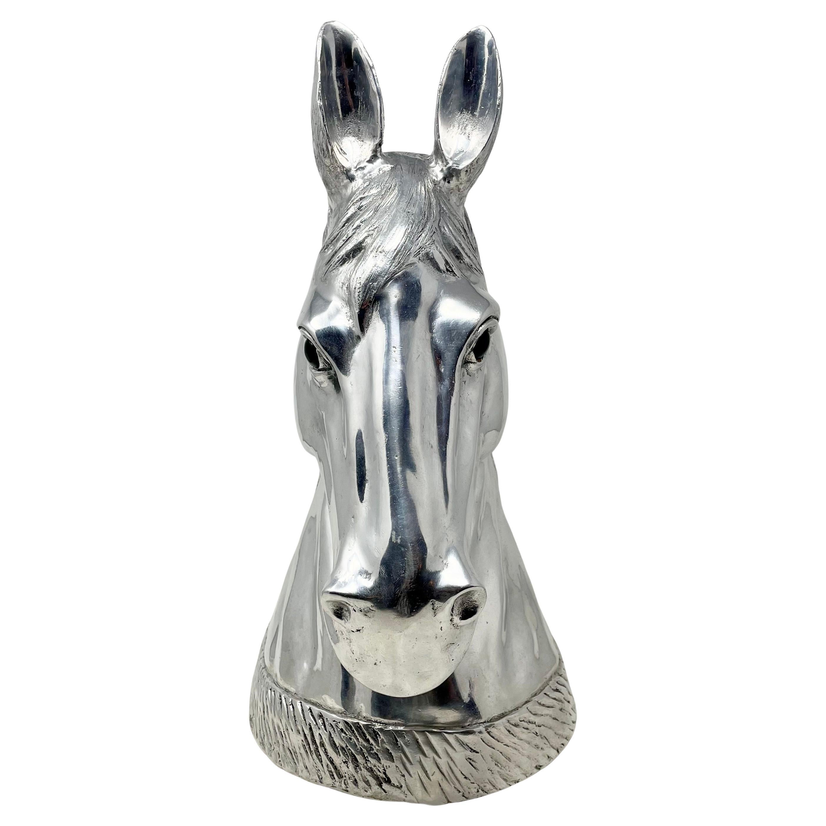 English Aluminum Figural Horsehead Wine or Champagne Cooler. For Sale 1