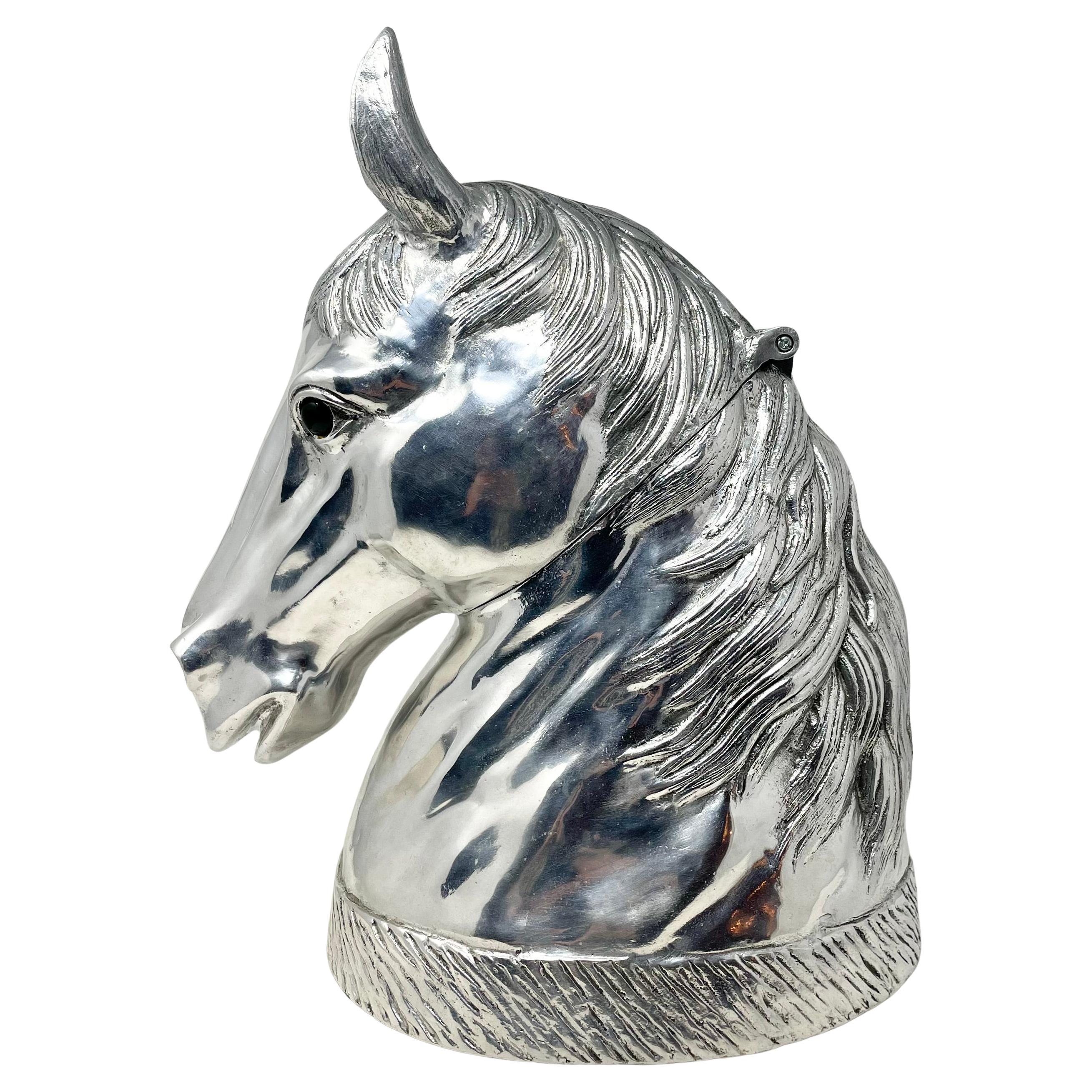 English Aluminum Figural Horsehead Wine or Champagne Cooler. For Sale 4