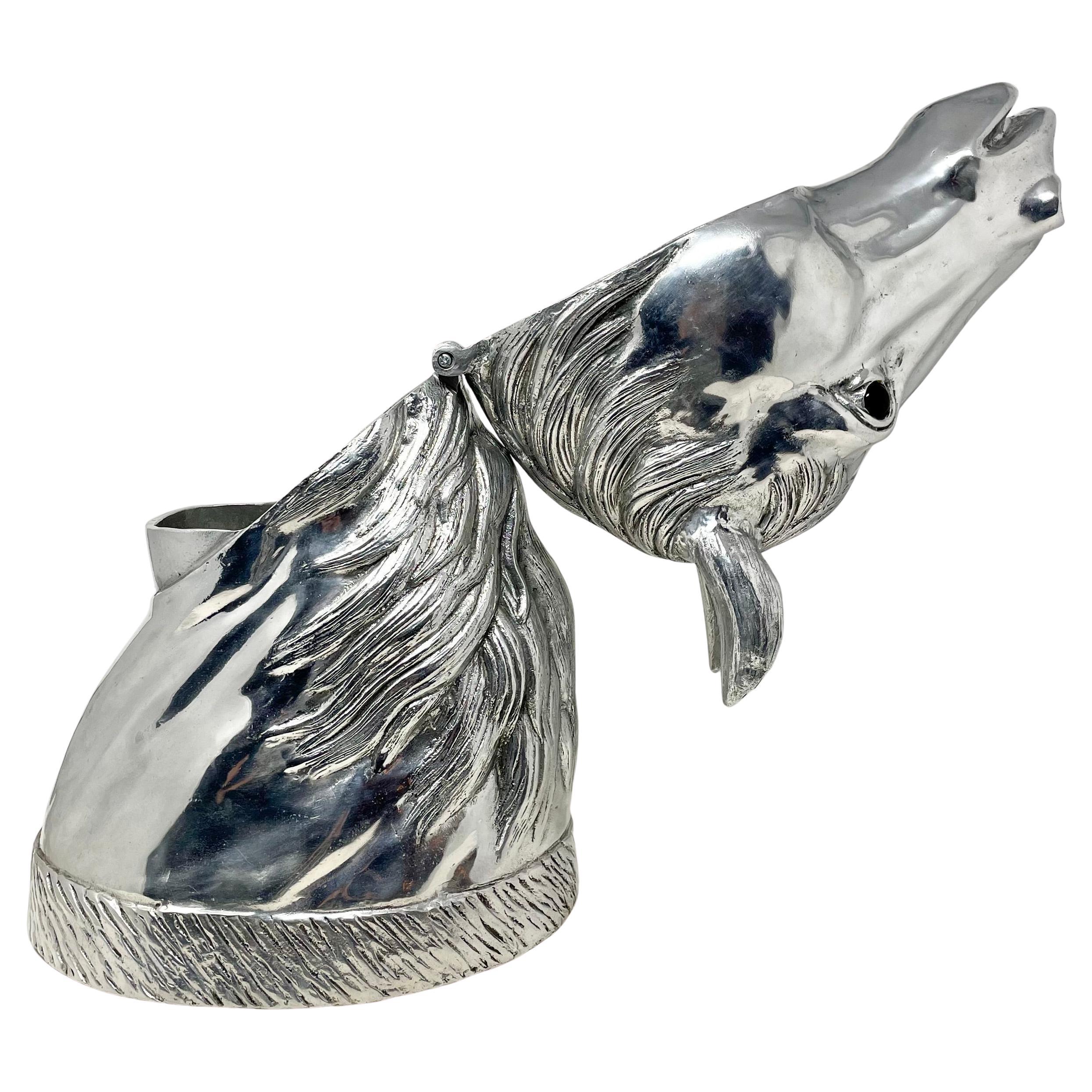 English Aluminum Figural Horsehead Wine or Champagne Cooler. For Sale 5