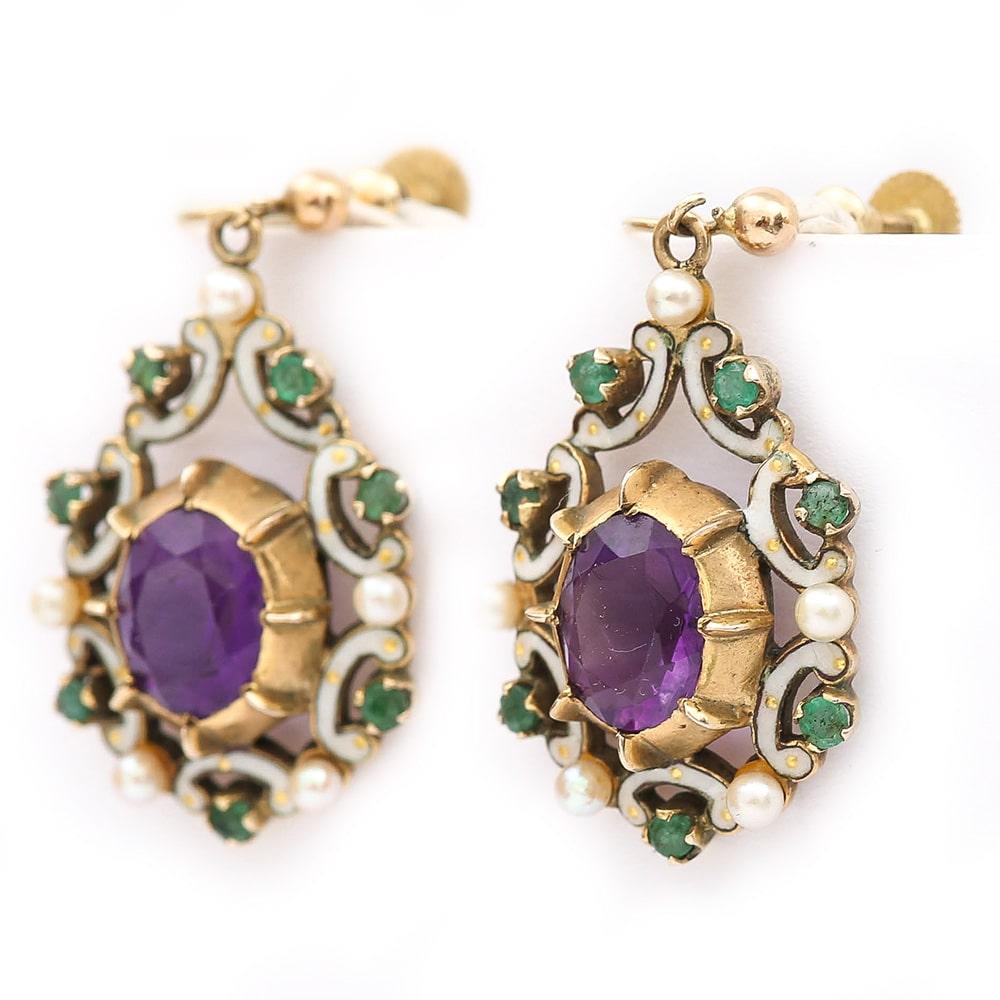 amethyst and emerald earrings