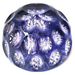 Vintage English Amythyst Cut to Clear Paperweight Decorative Object 