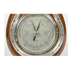 English Aneroid Barometer from the 1930s, Oak and Aluminum