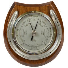 Vintage English Aneroid Barometer from the 1930s, Oak and Aluminum