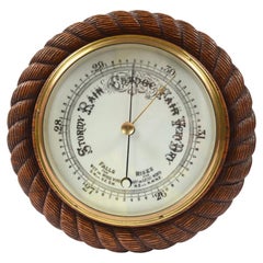 Antique Nautical English Aneroid Barometer XIX Century of Oakwood Carved  