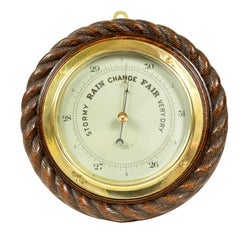 Antique Nautical English Oak Wood Aneroid Barometer Made in the Early 1900s